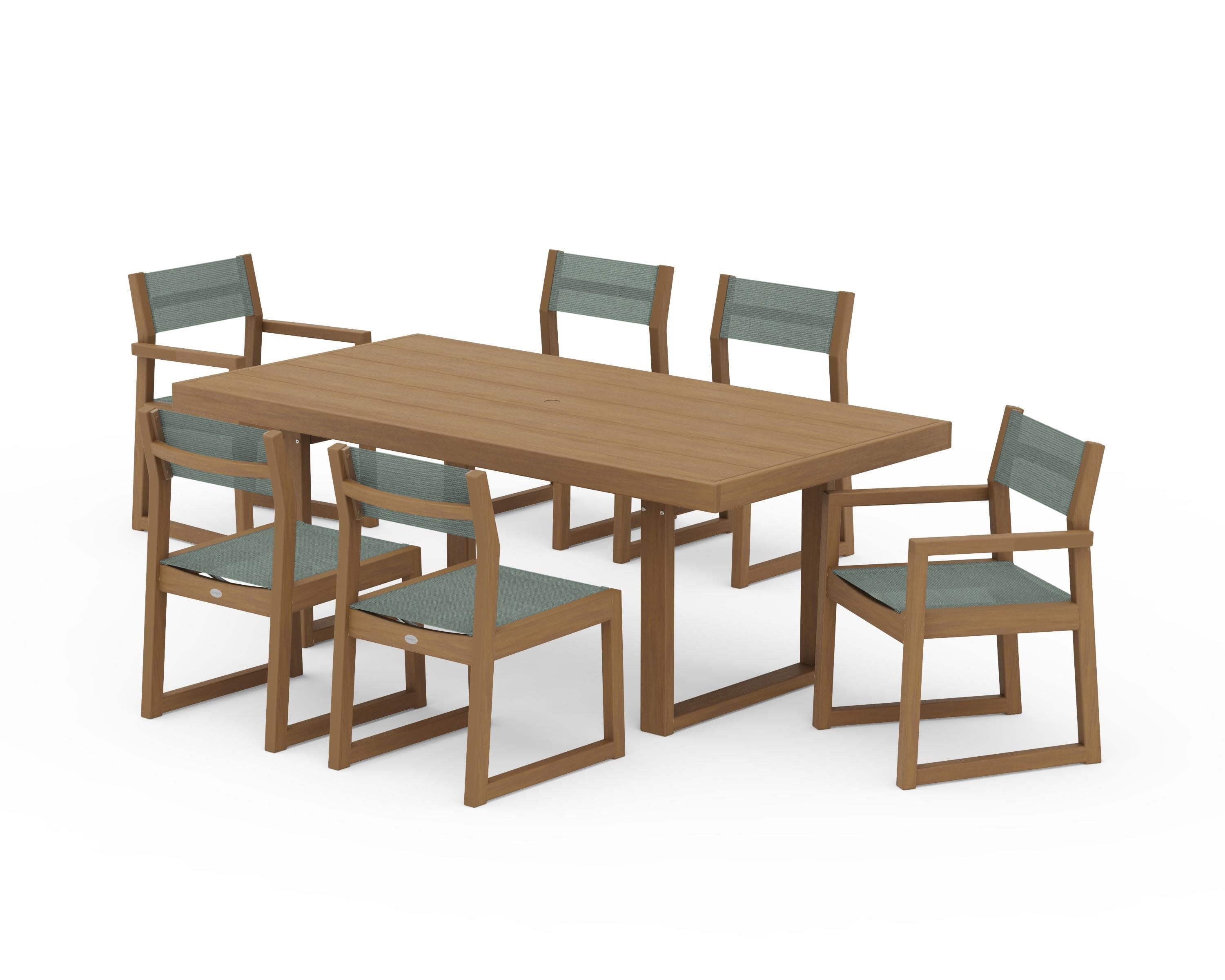 EDGE Sling 7-Piece Dining Set in Natural / Dupioni Sea Mist Sling