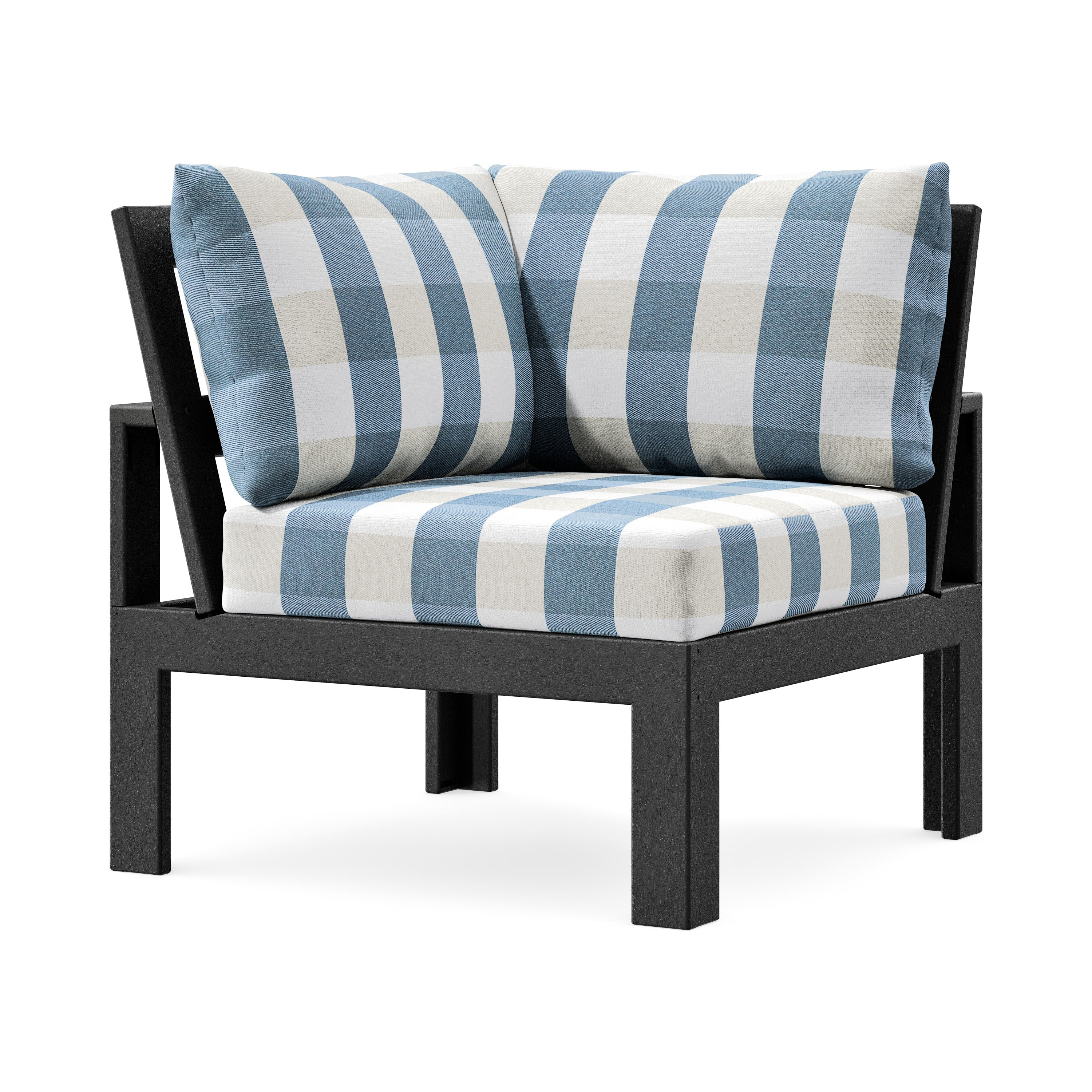 Modular Corner Chair in Black / Buffalo Plaid Sky Blue