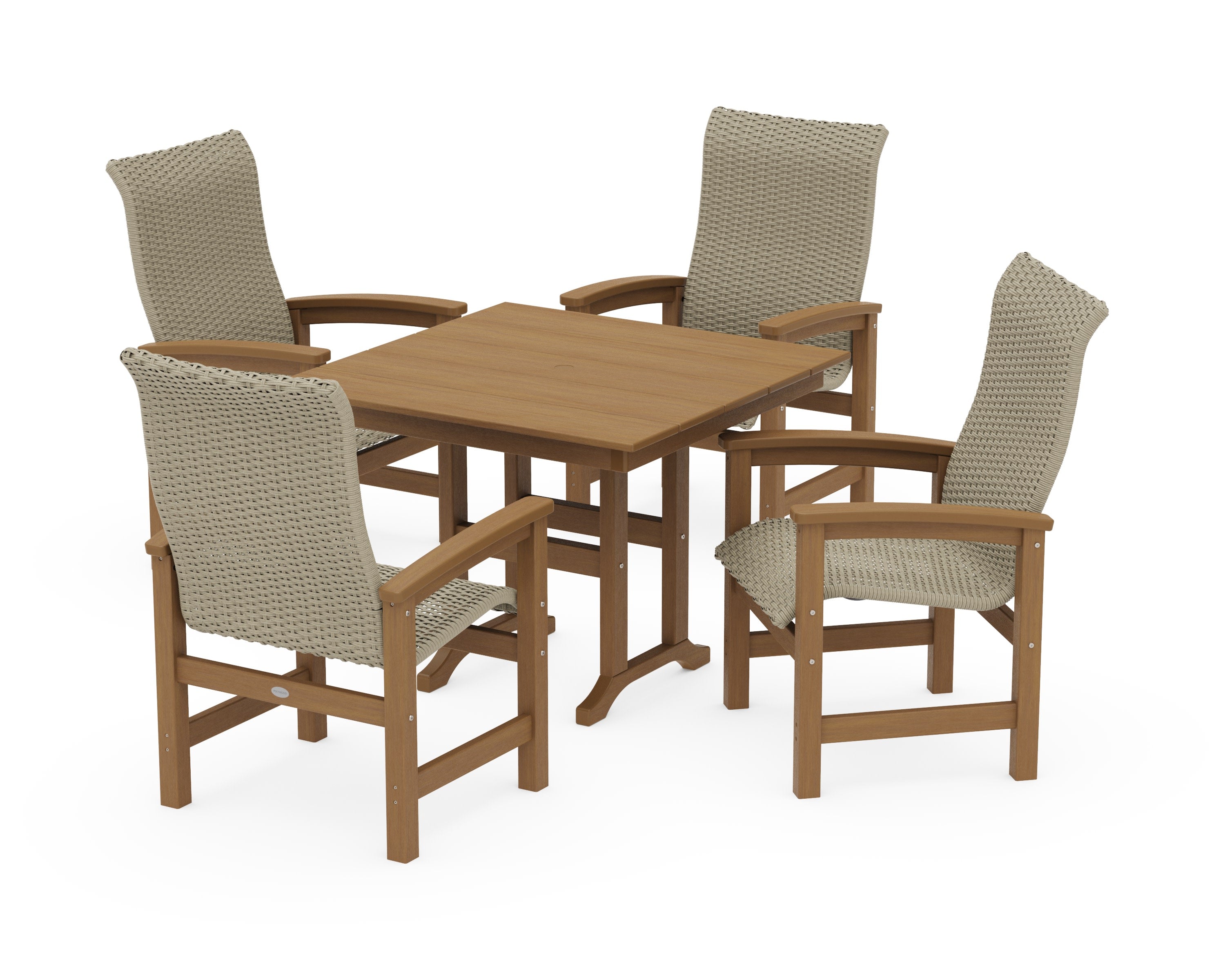 Coastal Woven High-Back 5-Piece Farmhouse Dining Set in Natural / Dune Grass