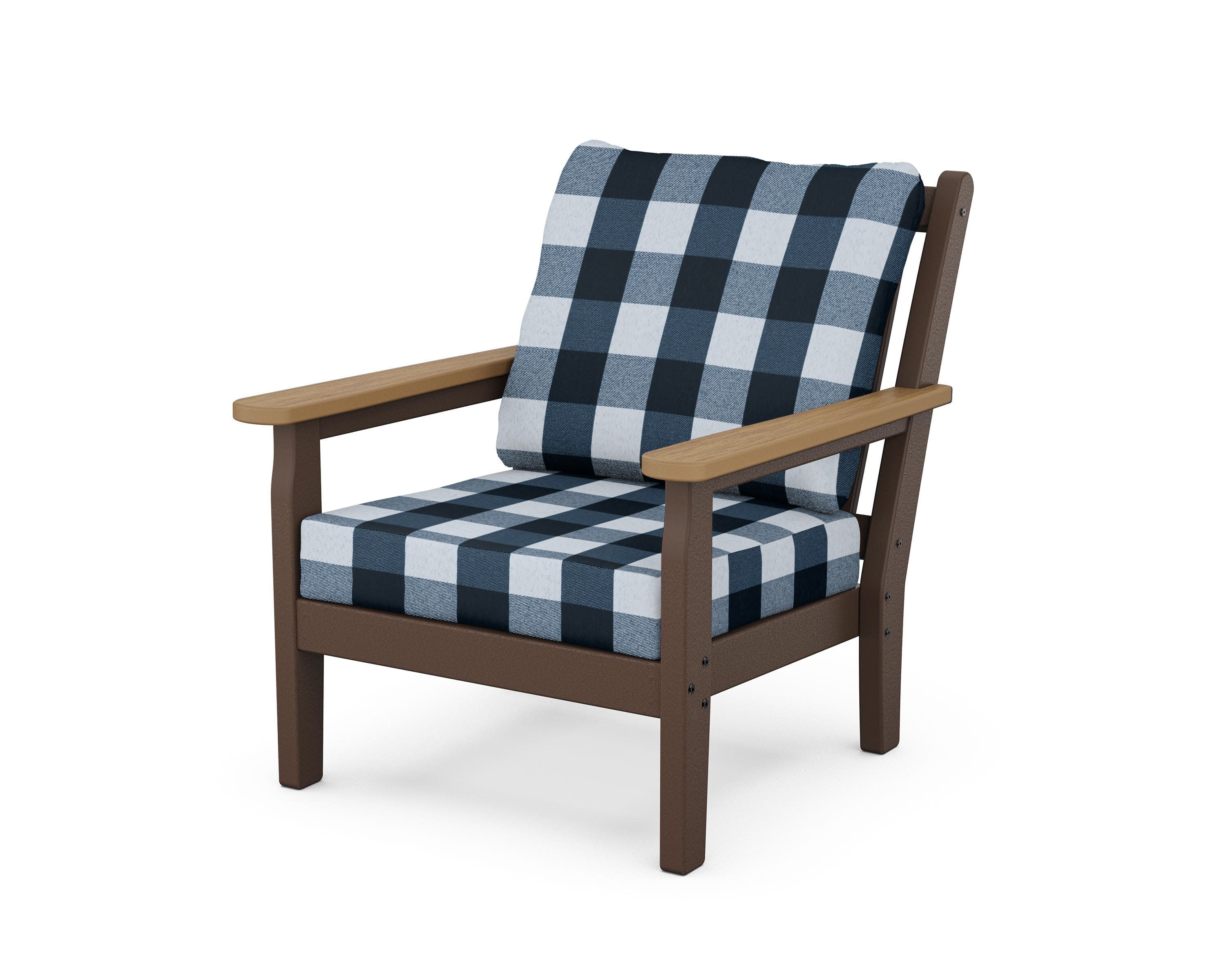 Chippendale Deep Seating Chair in Mahogany / Natural / Buffalo Plaid Marine Indigo