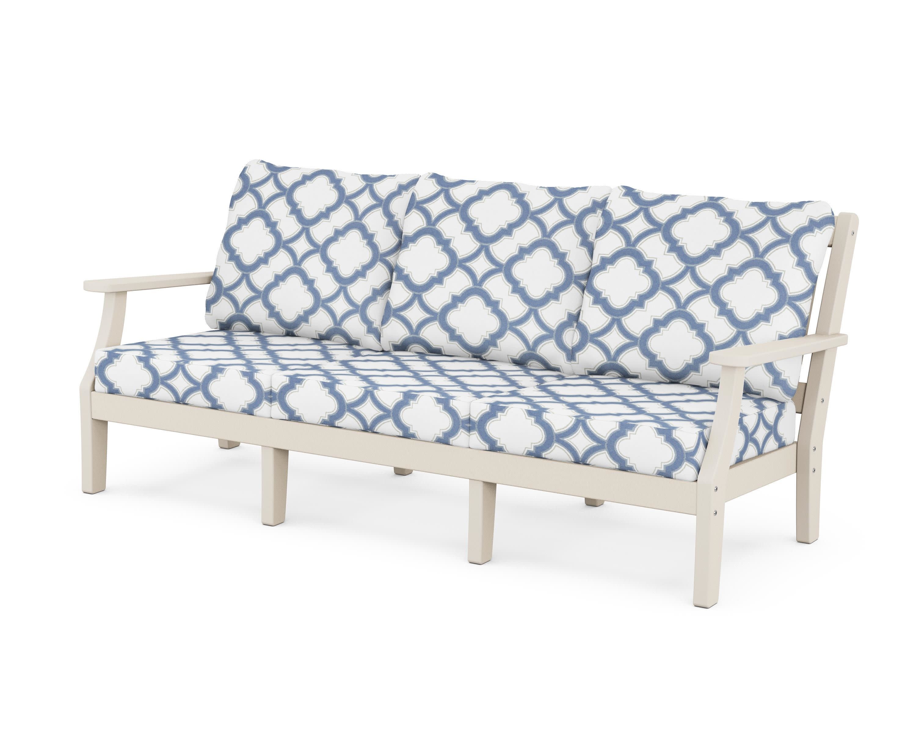 Chinoiserie Deep Seating Sofa in Sand / Trellis Sky Blue
