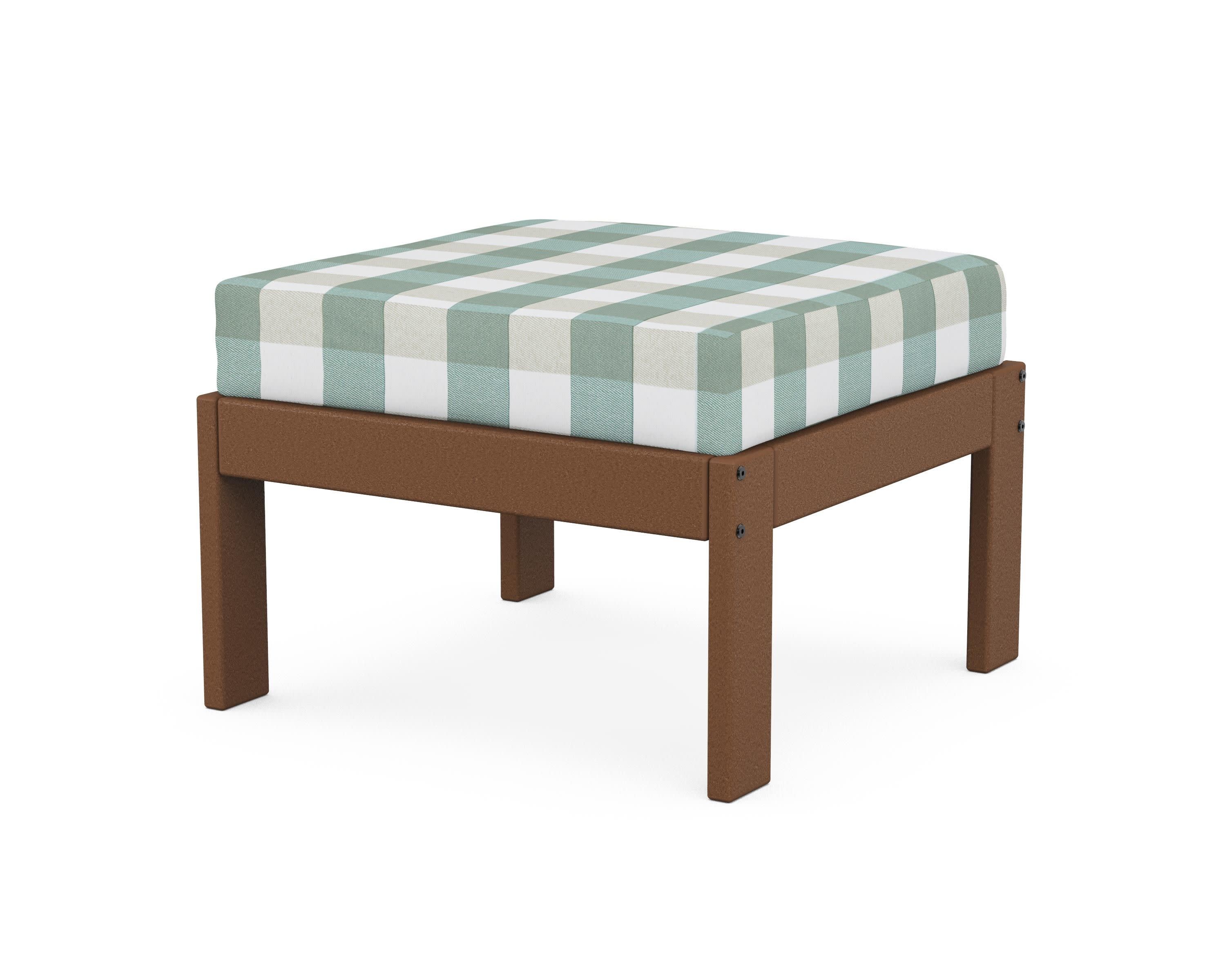 Vineyard Modular Ottoman in Teak / Buffalo Plaid Glacier Spa