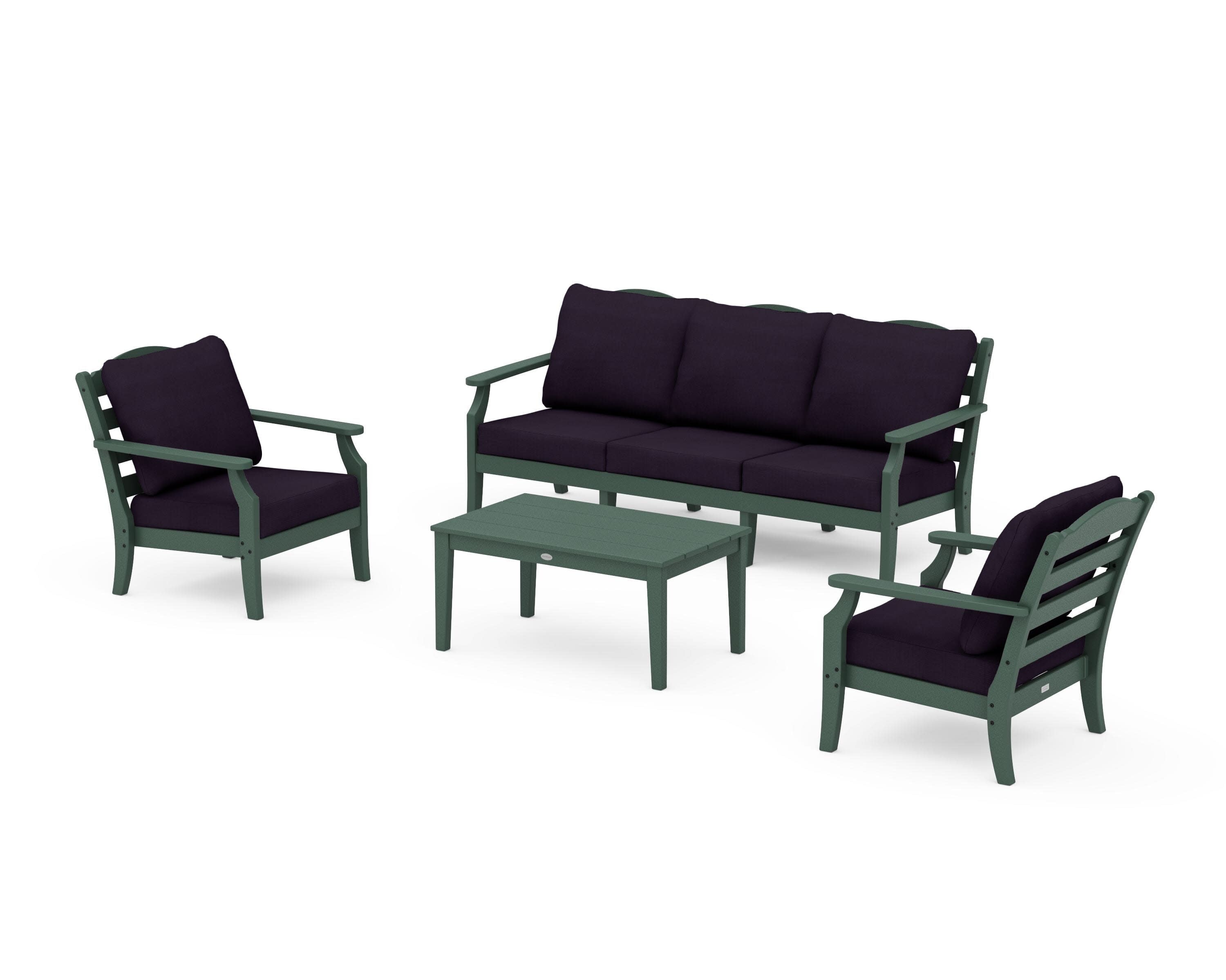 Savannah 4-Piece Deep Seating Set with Sofa in Green / Navy Linen
