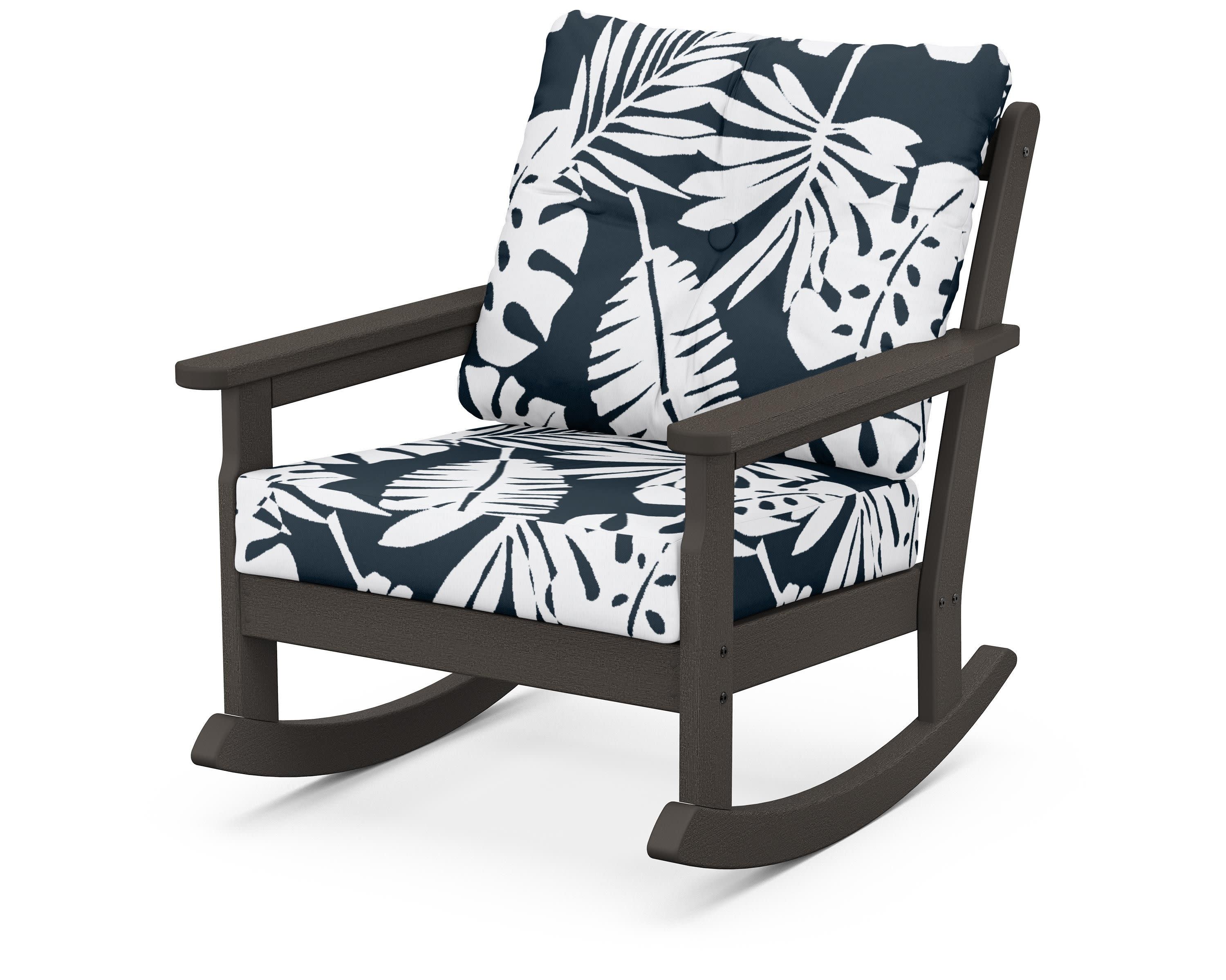 Vineyard Deep Seating Rocking Chair in Vintage Coffee / Leaf Marine Indigo