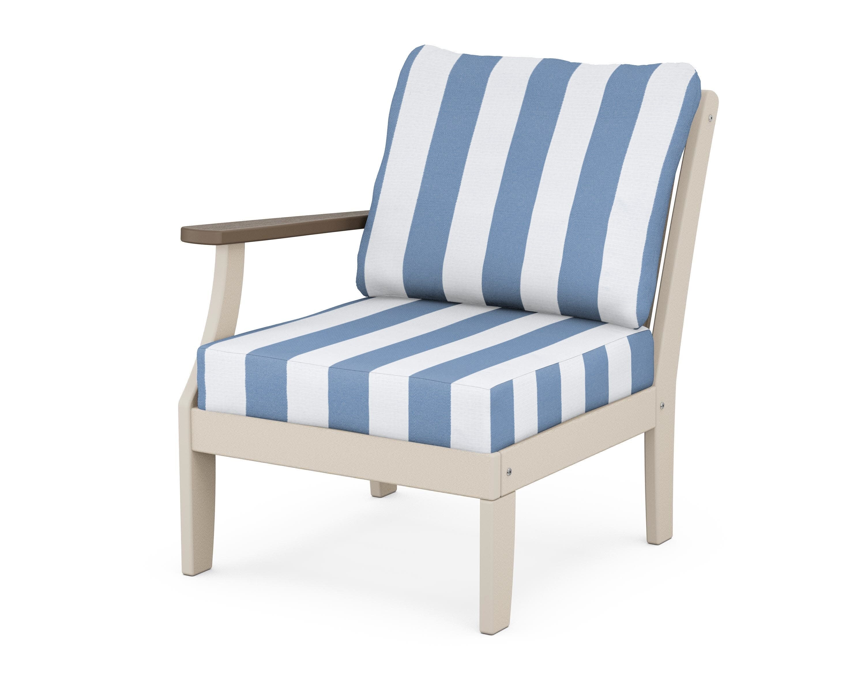 Braxton Modular Left Arm Chair in Sand / Kona / Cabana Stripe Sky Blue