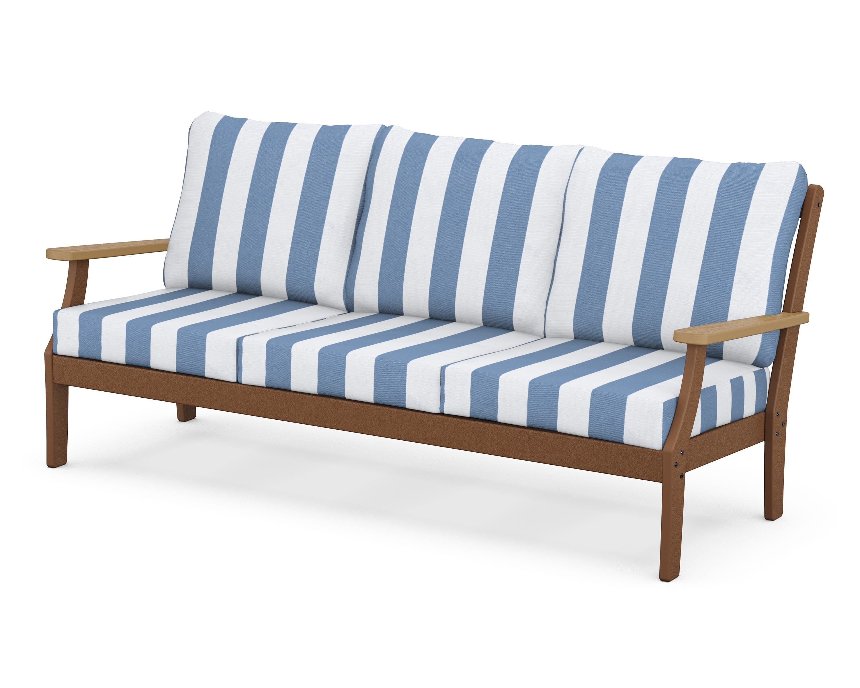 Braxton Deep Seating Sofa in Teak / Natural / Cabana Stripe Sky Blue