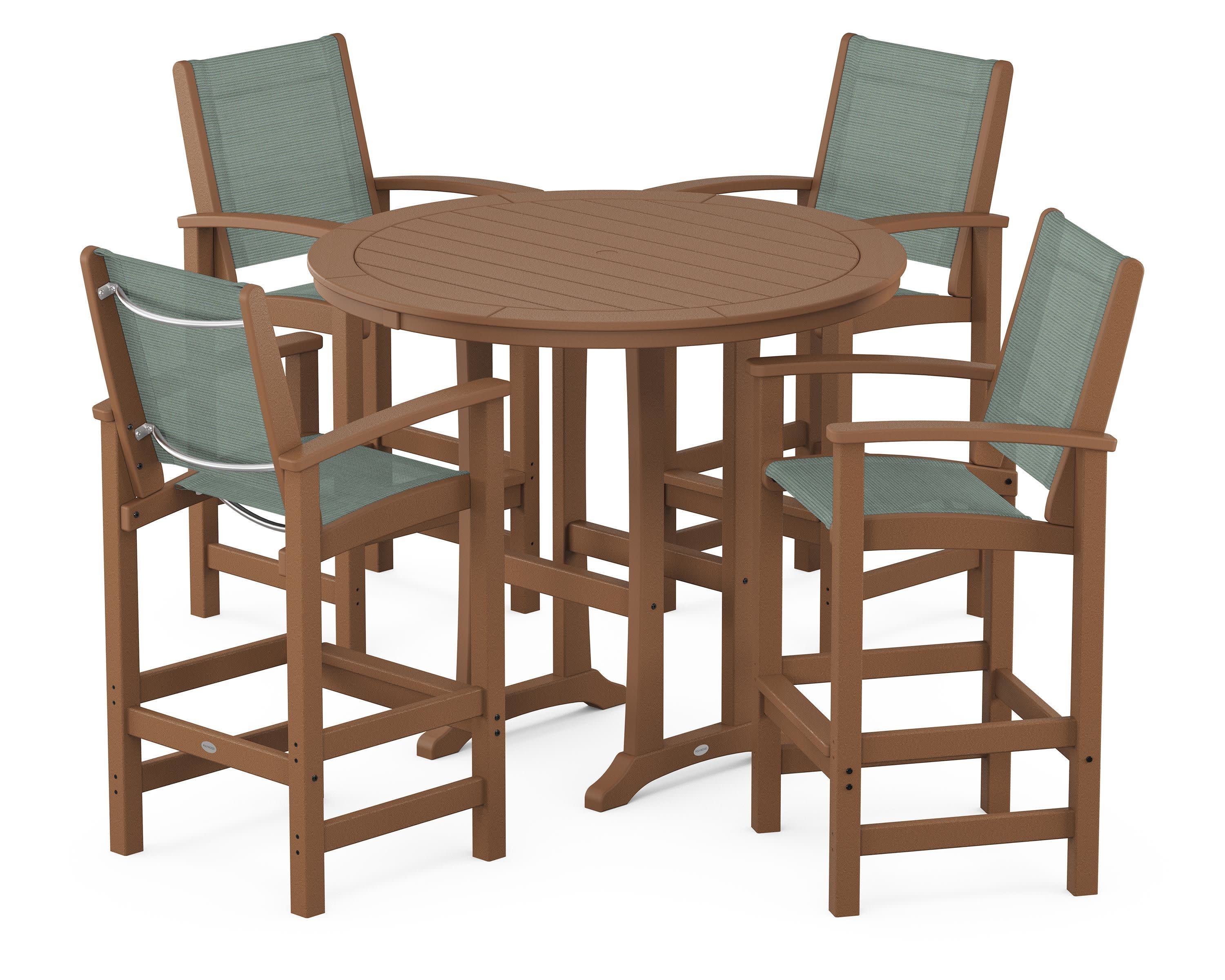 Coastal 5-Piece Nautical Trestle Bar Set in Teak / Dupioni Sea Mist Sling