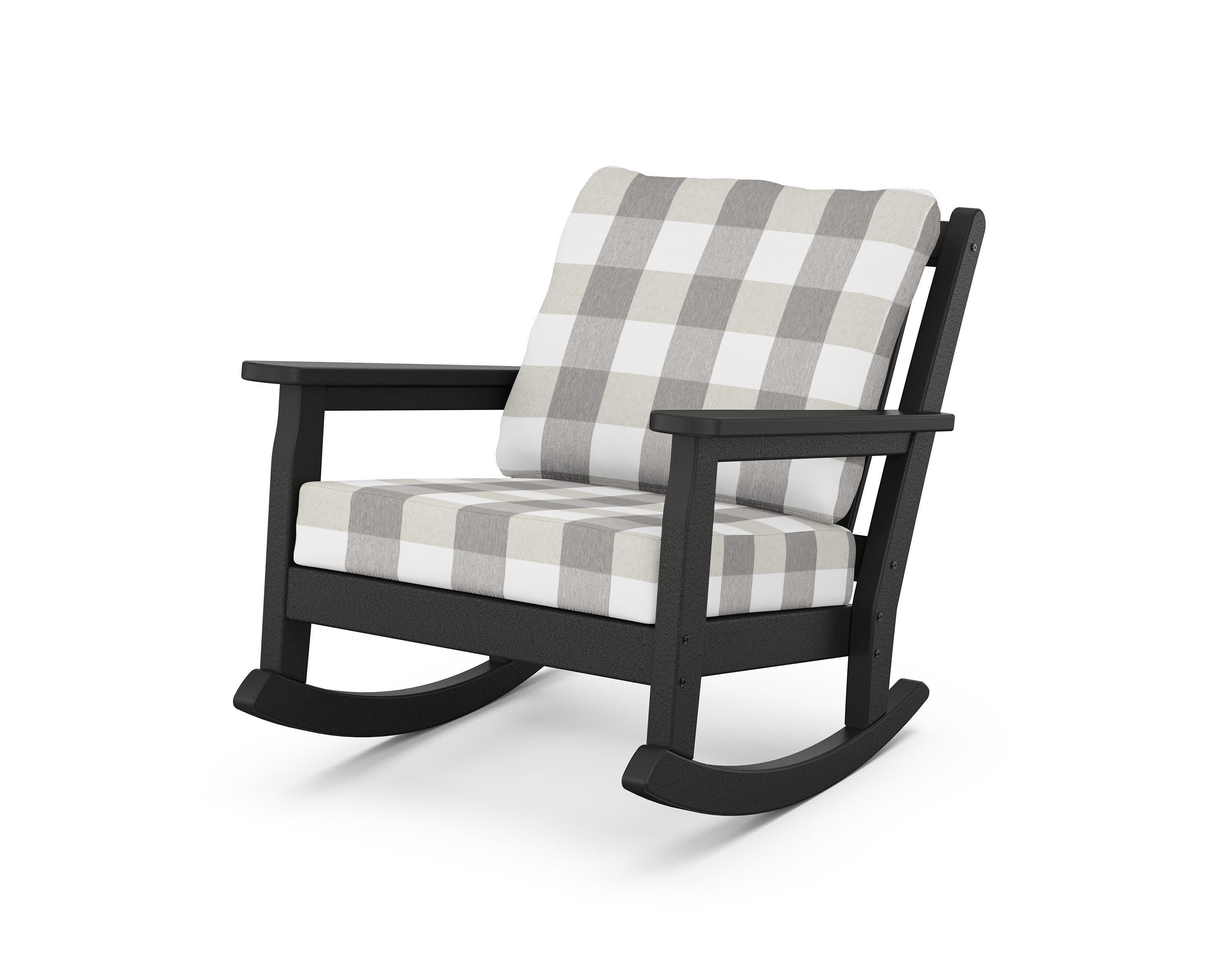 Chippendale Deep Seating Rocking Chair in Black / Buffalo Plaid Grey Mist