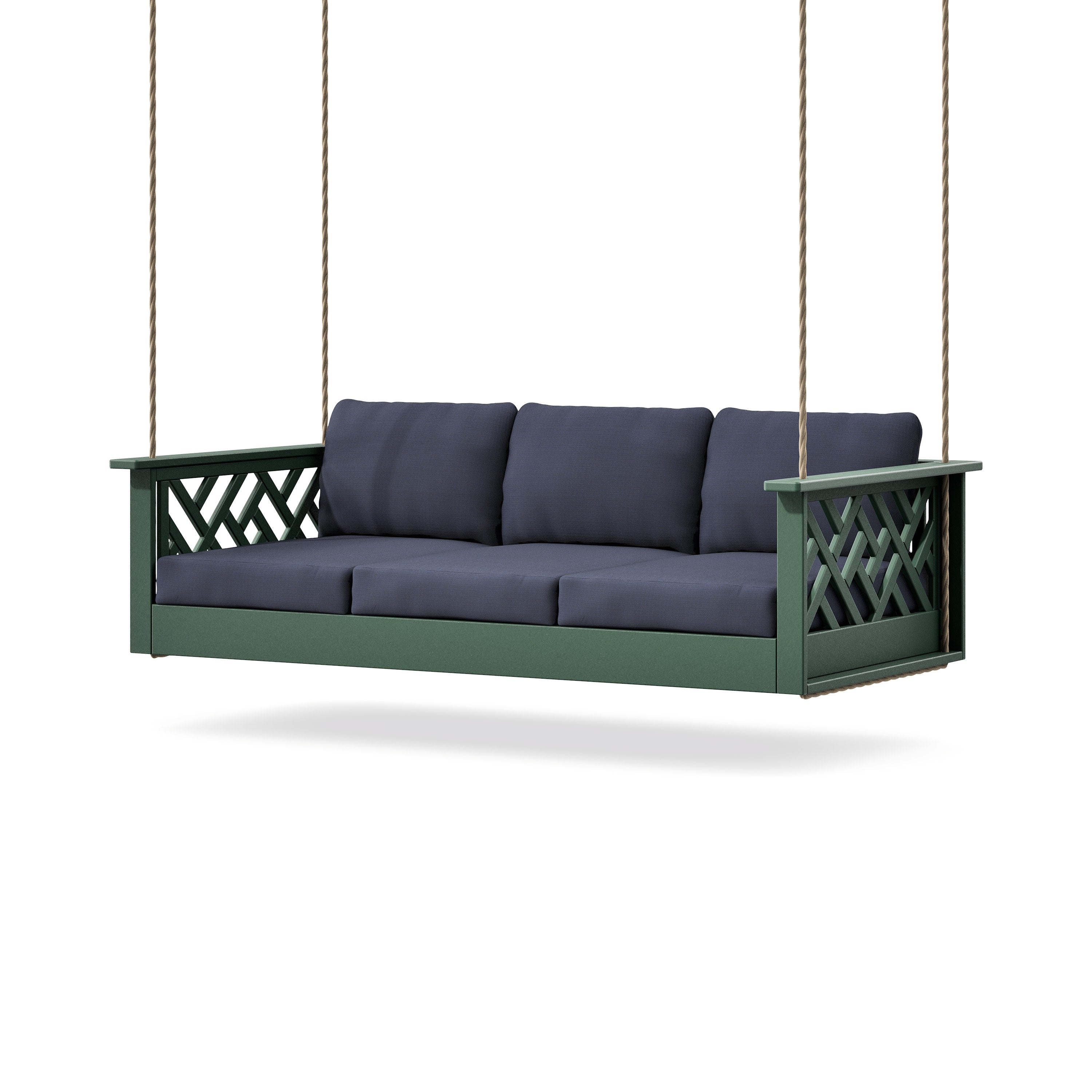 Chippendale Daybed Swing in Green / Navy Linen