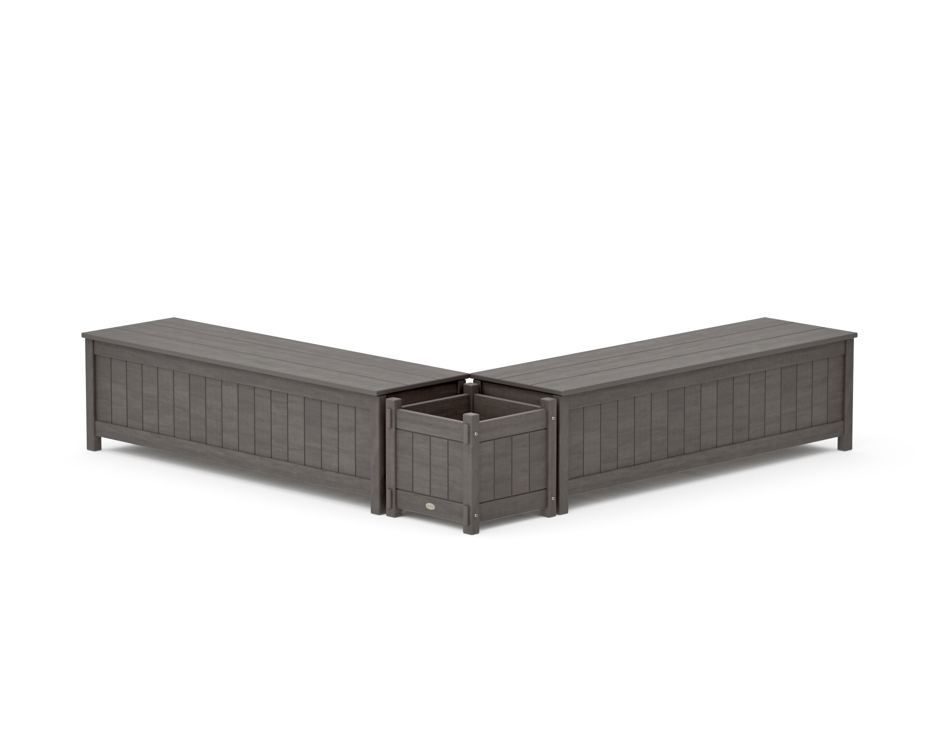 60" Vineyard L- Shaped Planter Storage Bench Set in Driftwood