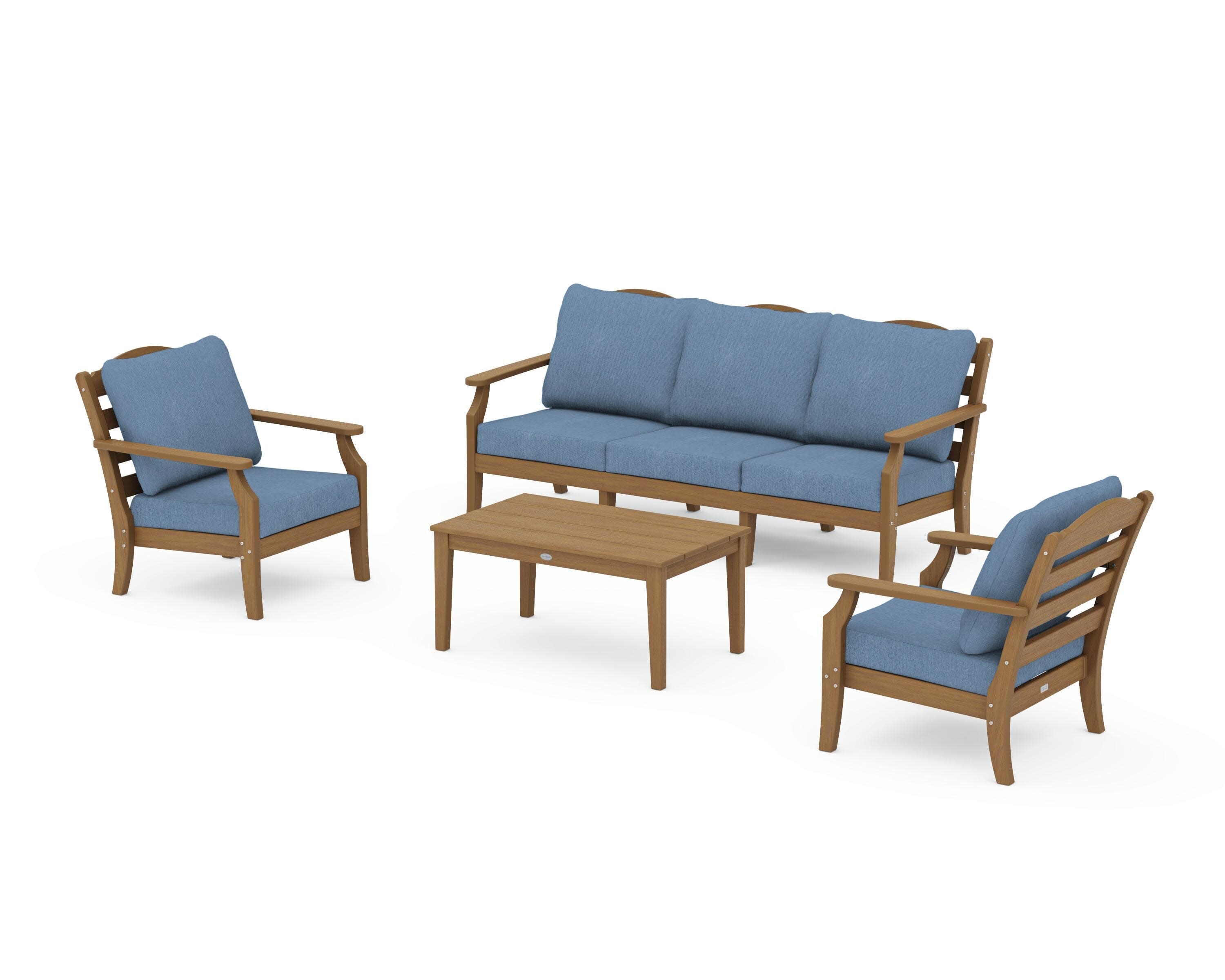 Savannah 4-Piece Deep Seating Set with Sofa in Natural / Sky Blue