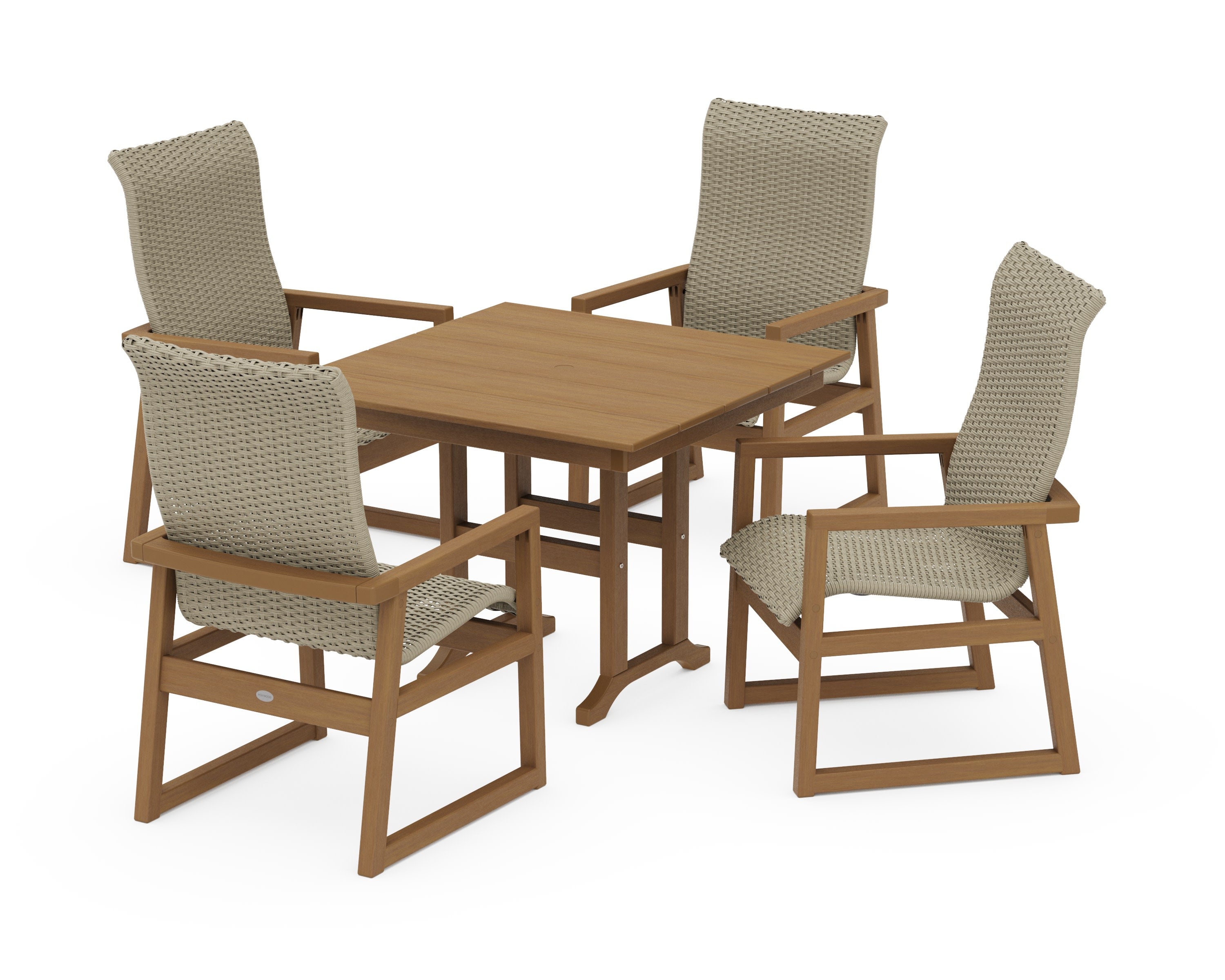 EDGE Woven Highback 5-Piece Farmhouse Dining Set in Natural / Dune Grass