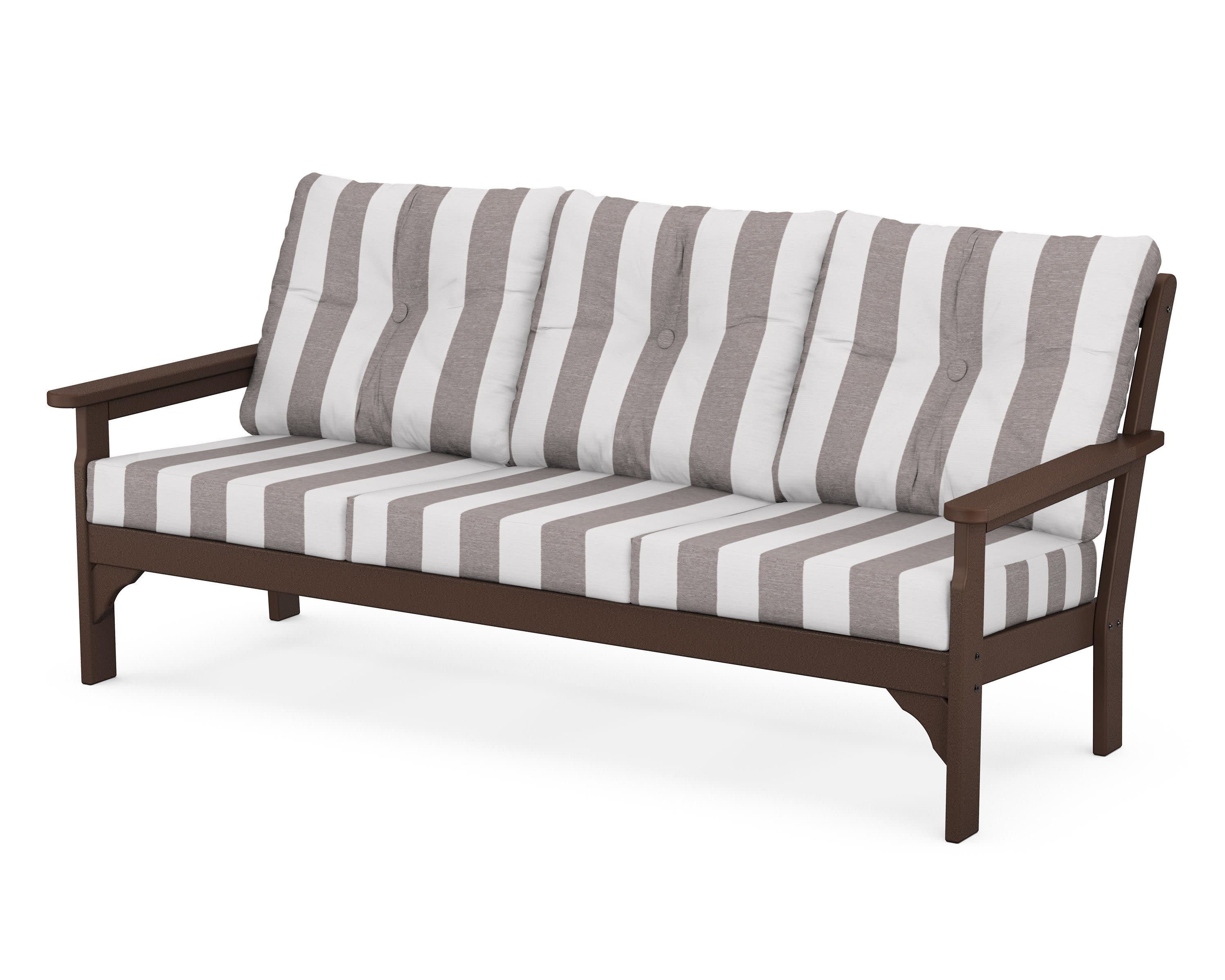 Vineyard Deep Seating Sofa in Mahogany / Cabana Stripe Grey Mist