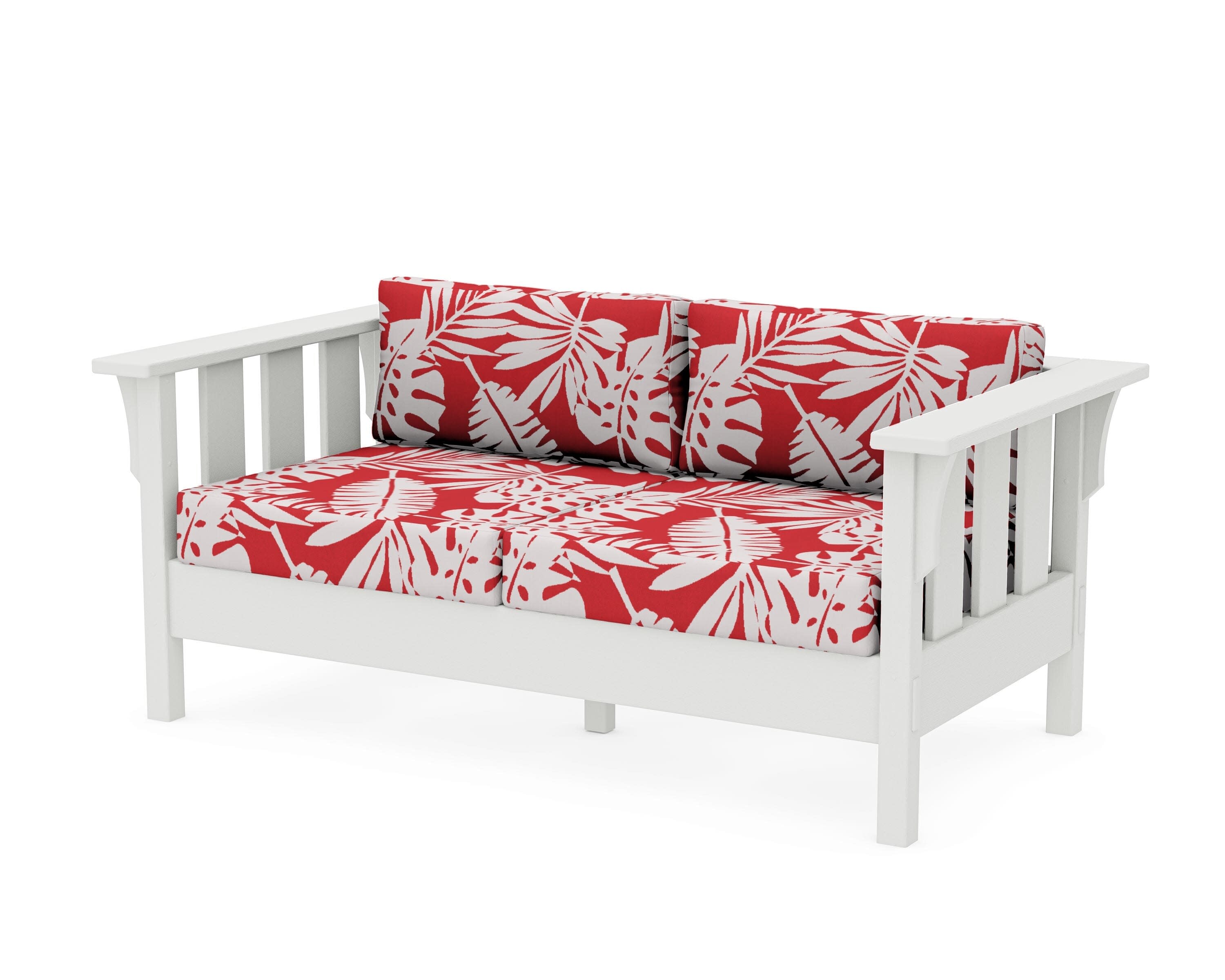 Acadia Deep Seating Loveseat in Vintage White / Leaf Crimson
