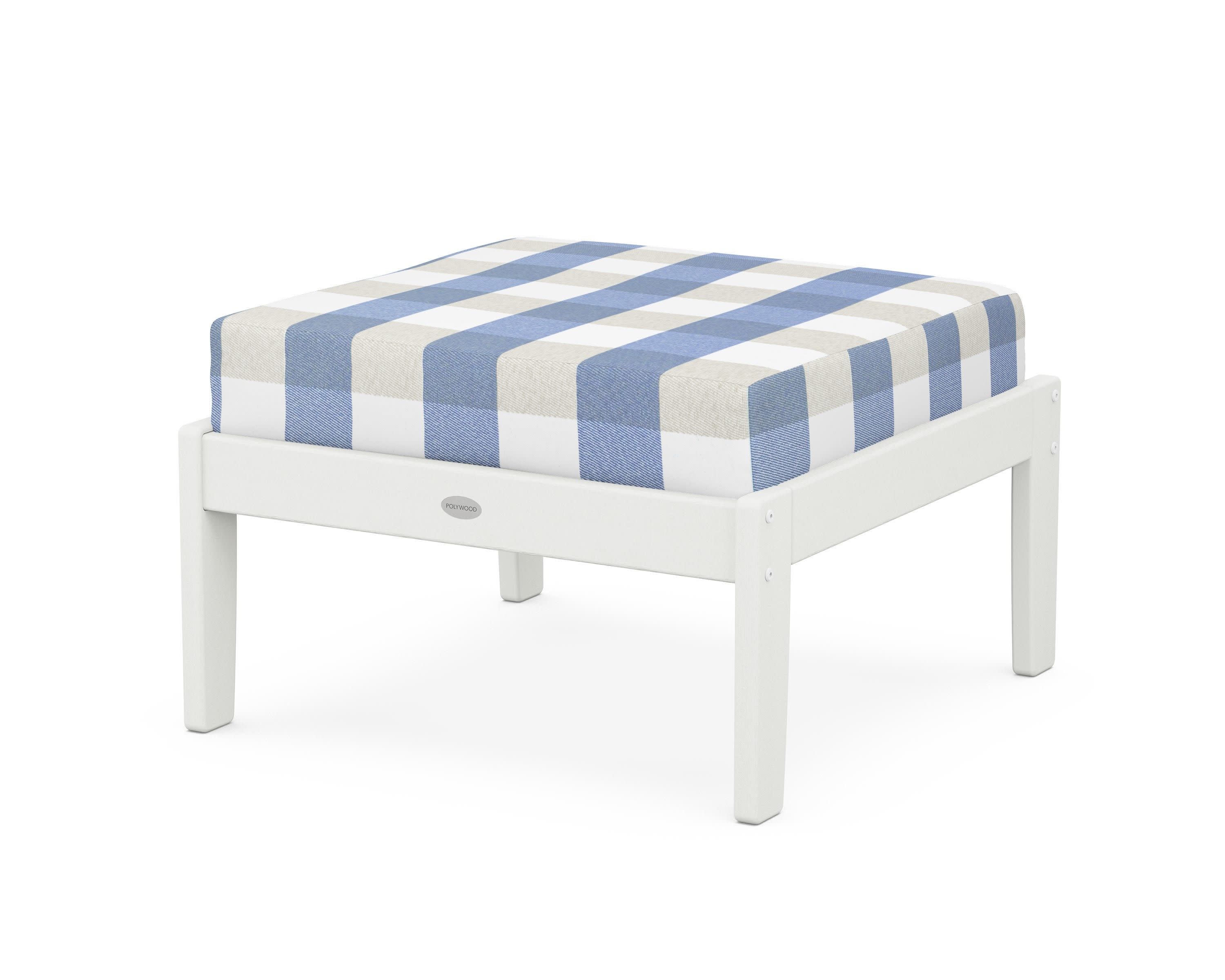 Braxton Deep Seating Ottoman in Vintage White / Buffalo Plaid Sky Blue