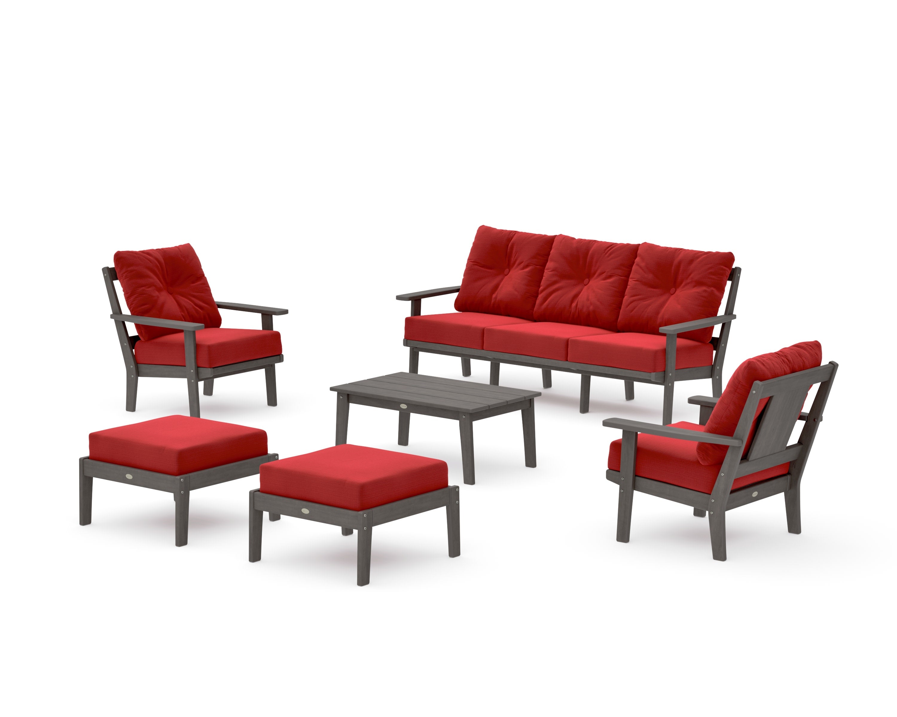 Prairie 6-Piece Lounge Sofa Set in Driftwood / Crimson Linen
