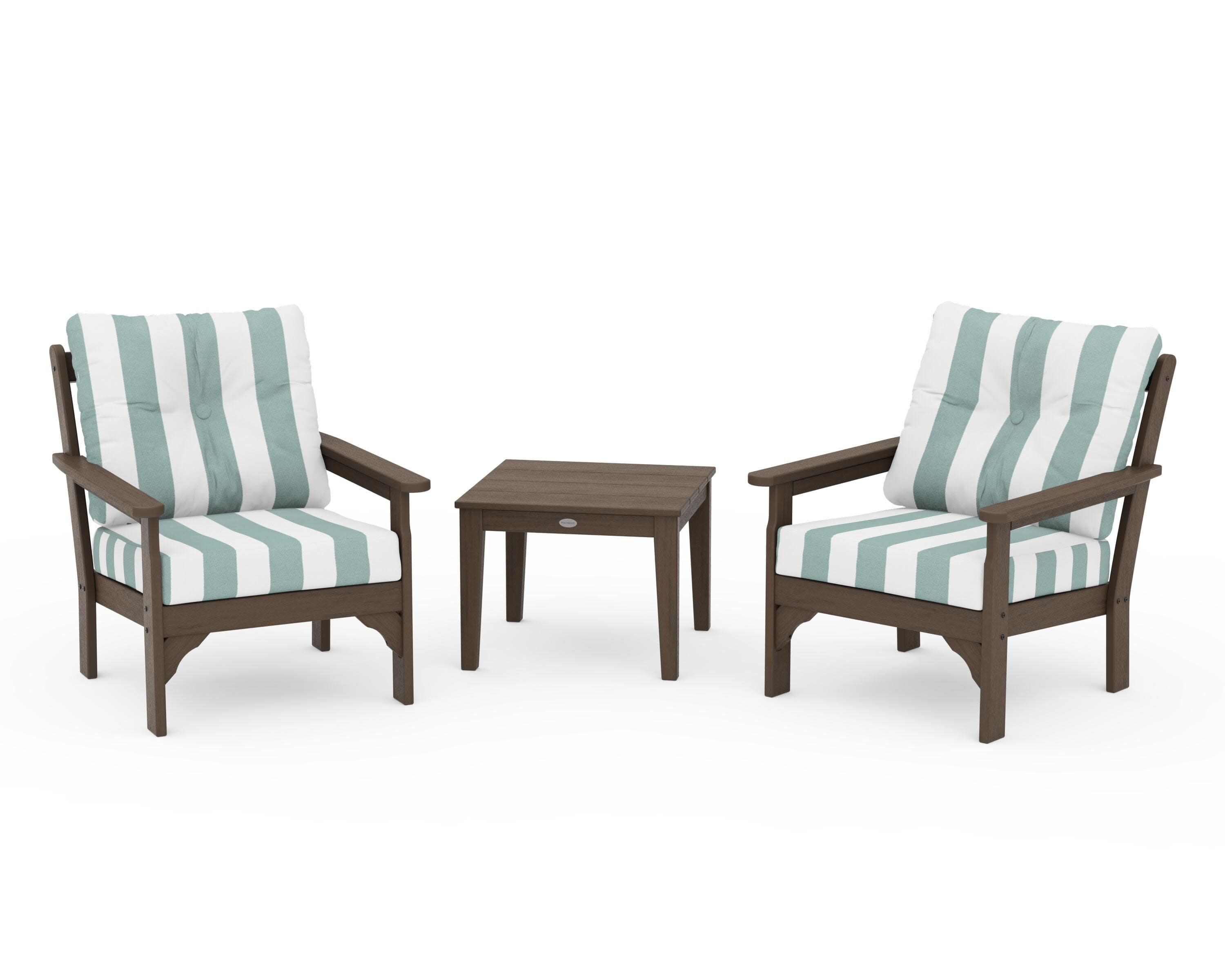 Vineyard 3-Piece Deep Seating Set in Kona / Cabana Stripe Glacier Spa