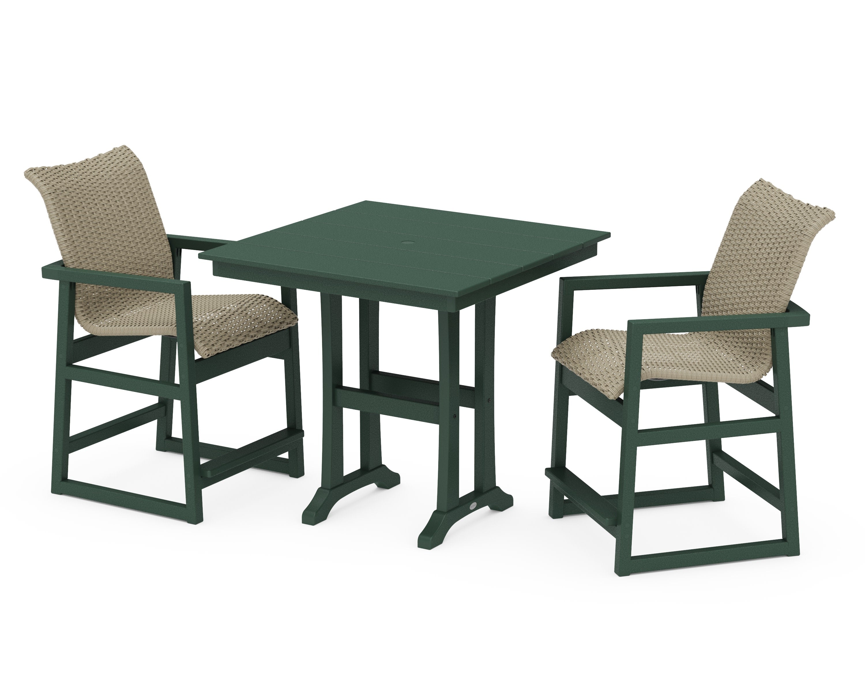 EDGE Woven 3-Piece Farmhouse Counter Set with Trestle Legs in Green / Dune Grass