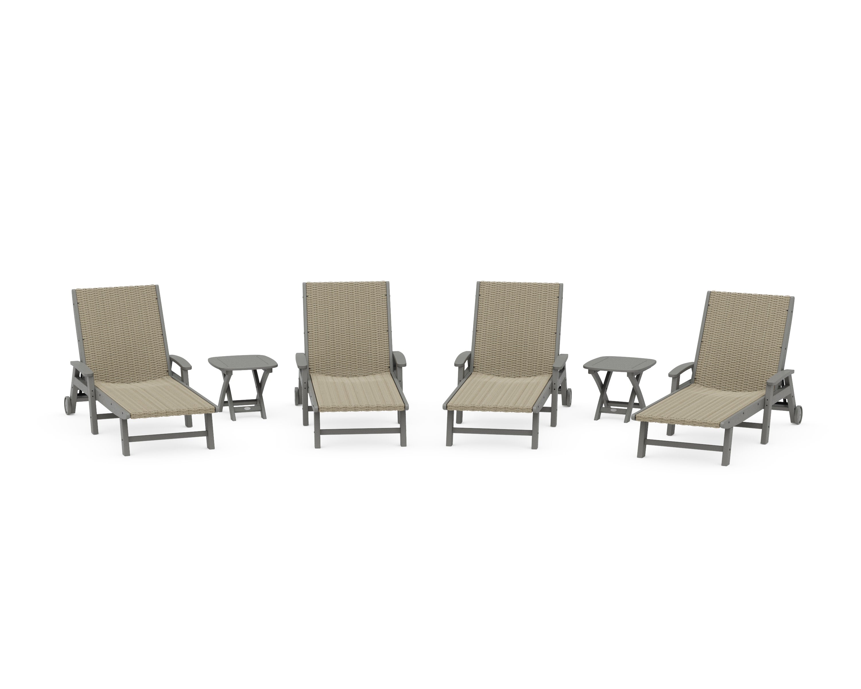 6- Piece Coastal Woven Chaise with Arms and Wheels Chaise Lounge Set in Slate Grey / Dune Grass