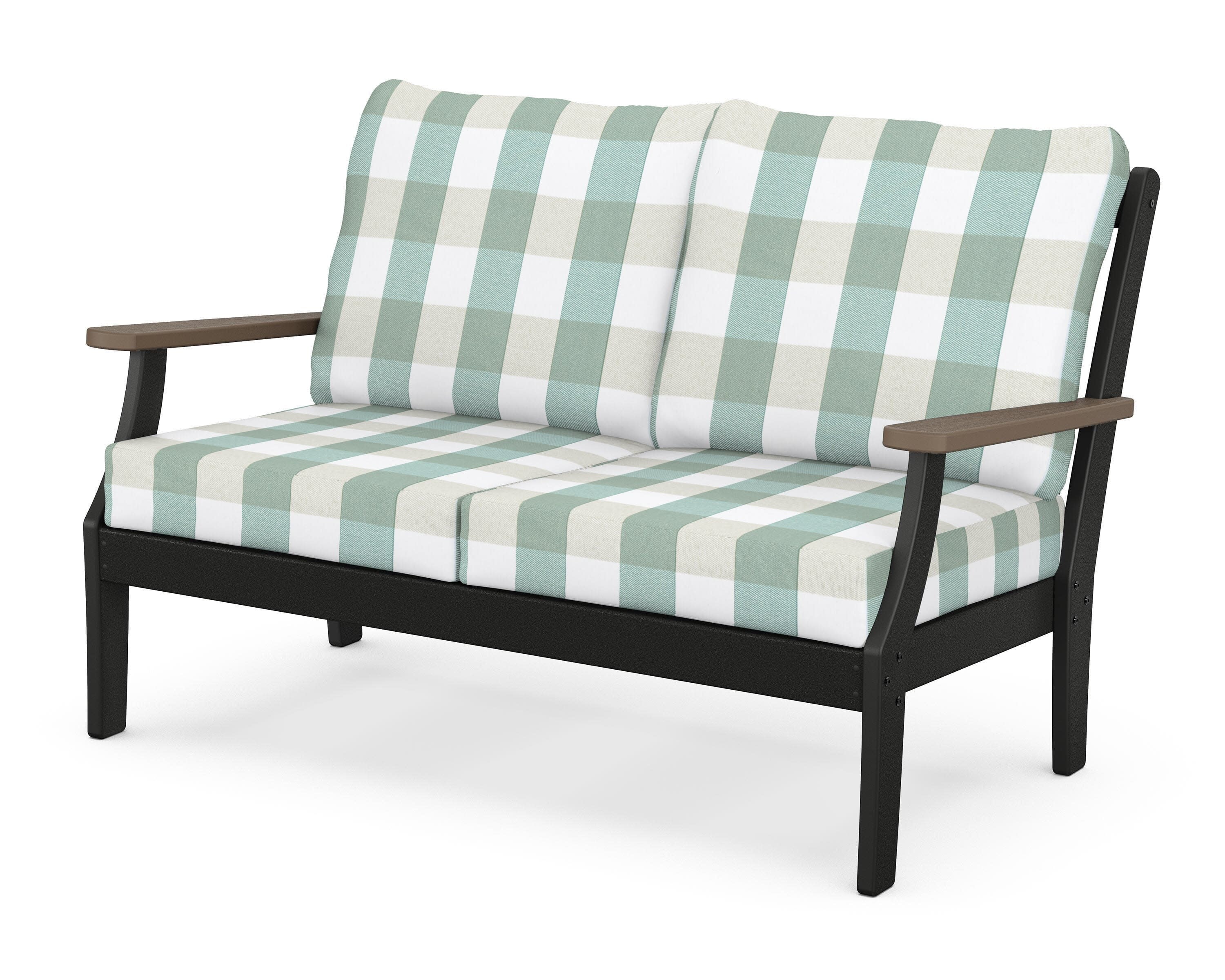 Braxton Deep Seating Loveseat in Black / Kona / Buffalo Plaid Glacier Spa