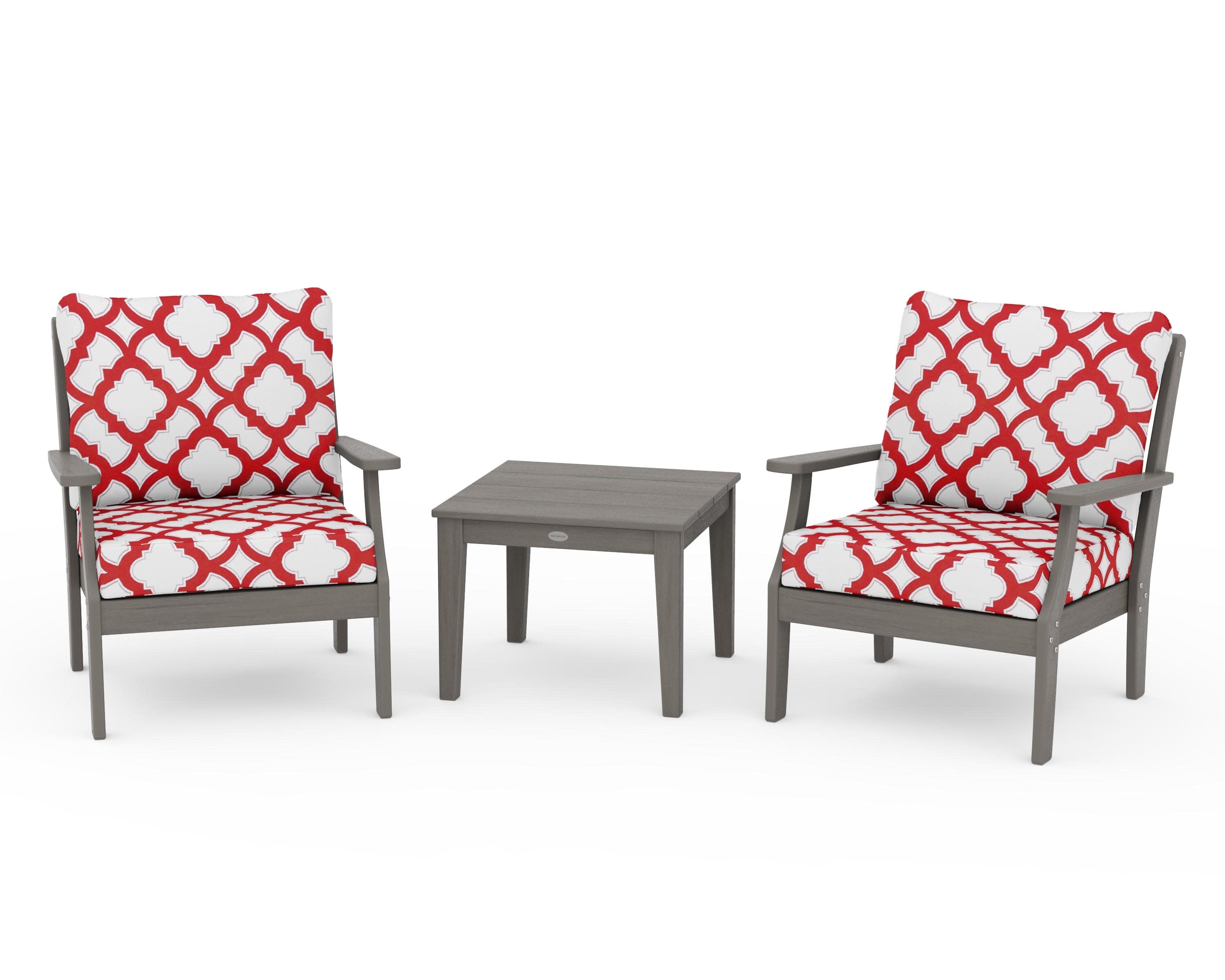 Braxton 3-Piece Deep Seating Set in Driftwood / Trellis Crimson