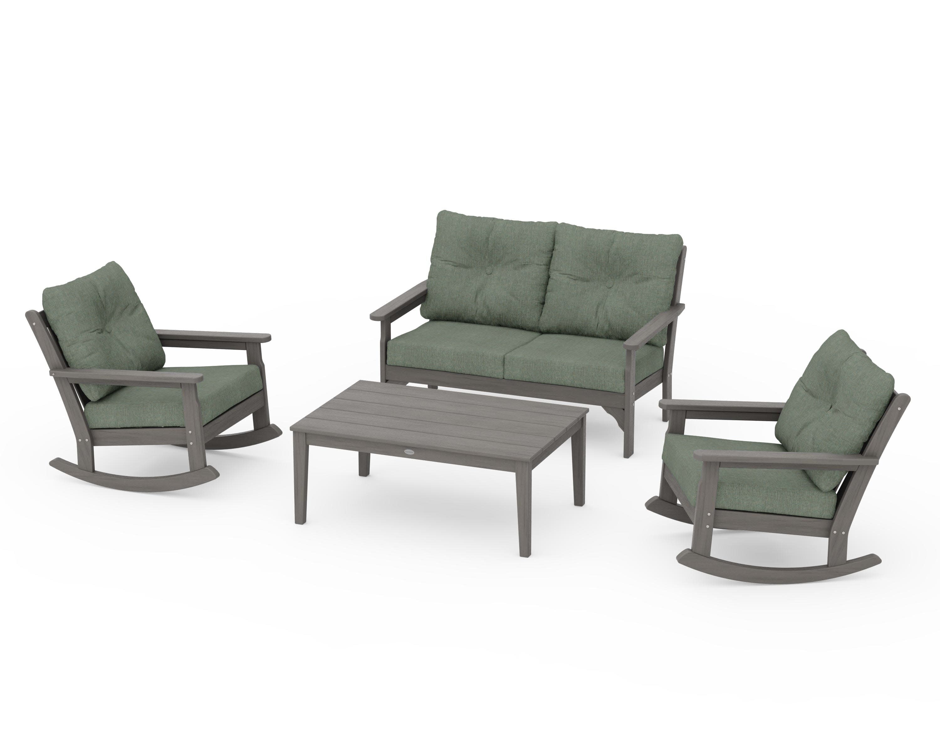 Vineyard 4-Piece Deep Seating Rocking Chair Set in Driftwood / Cast Sage