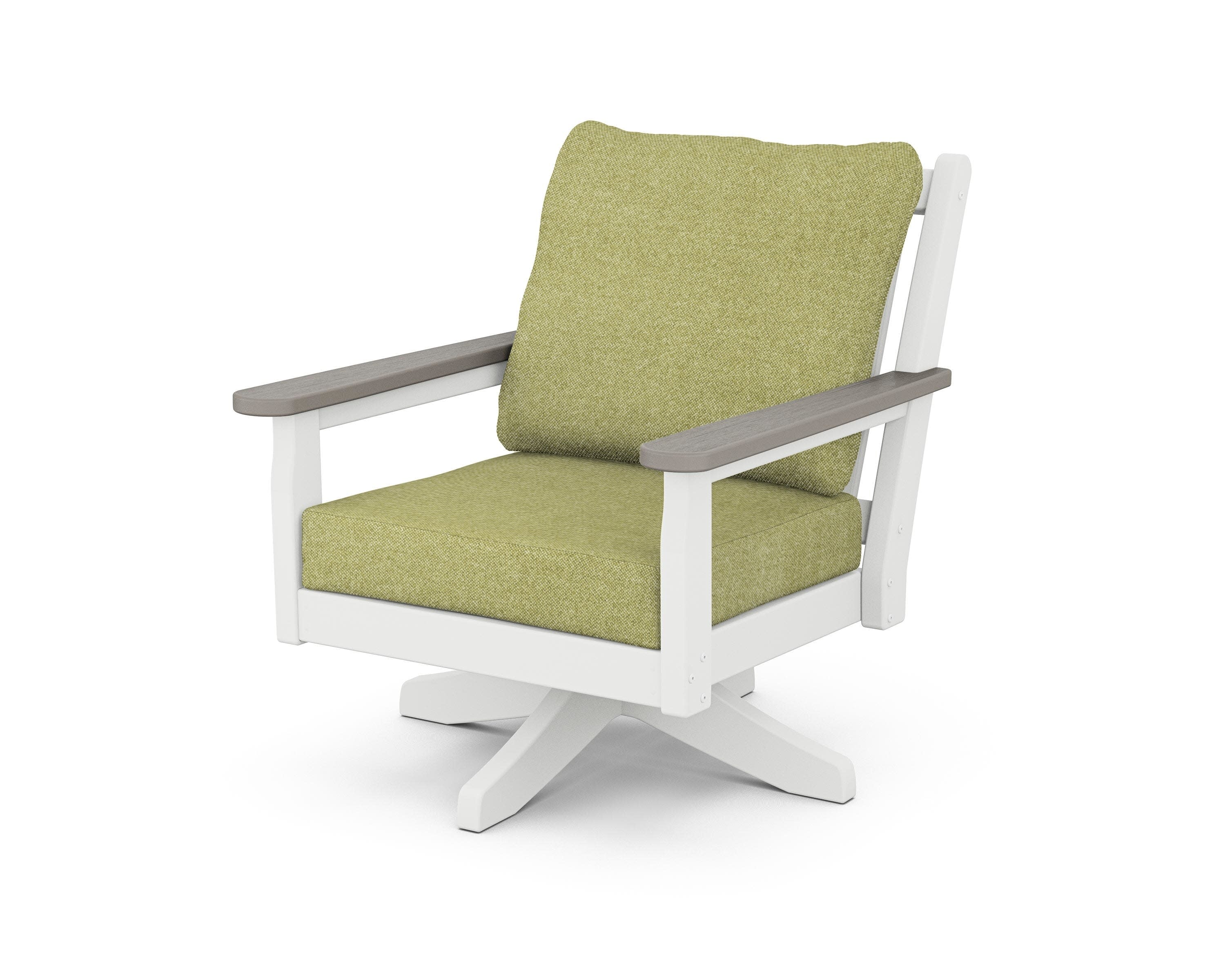 Chippendale Deep Seating Swivel Chair in White / Driftwood / Chartreuse Boucle