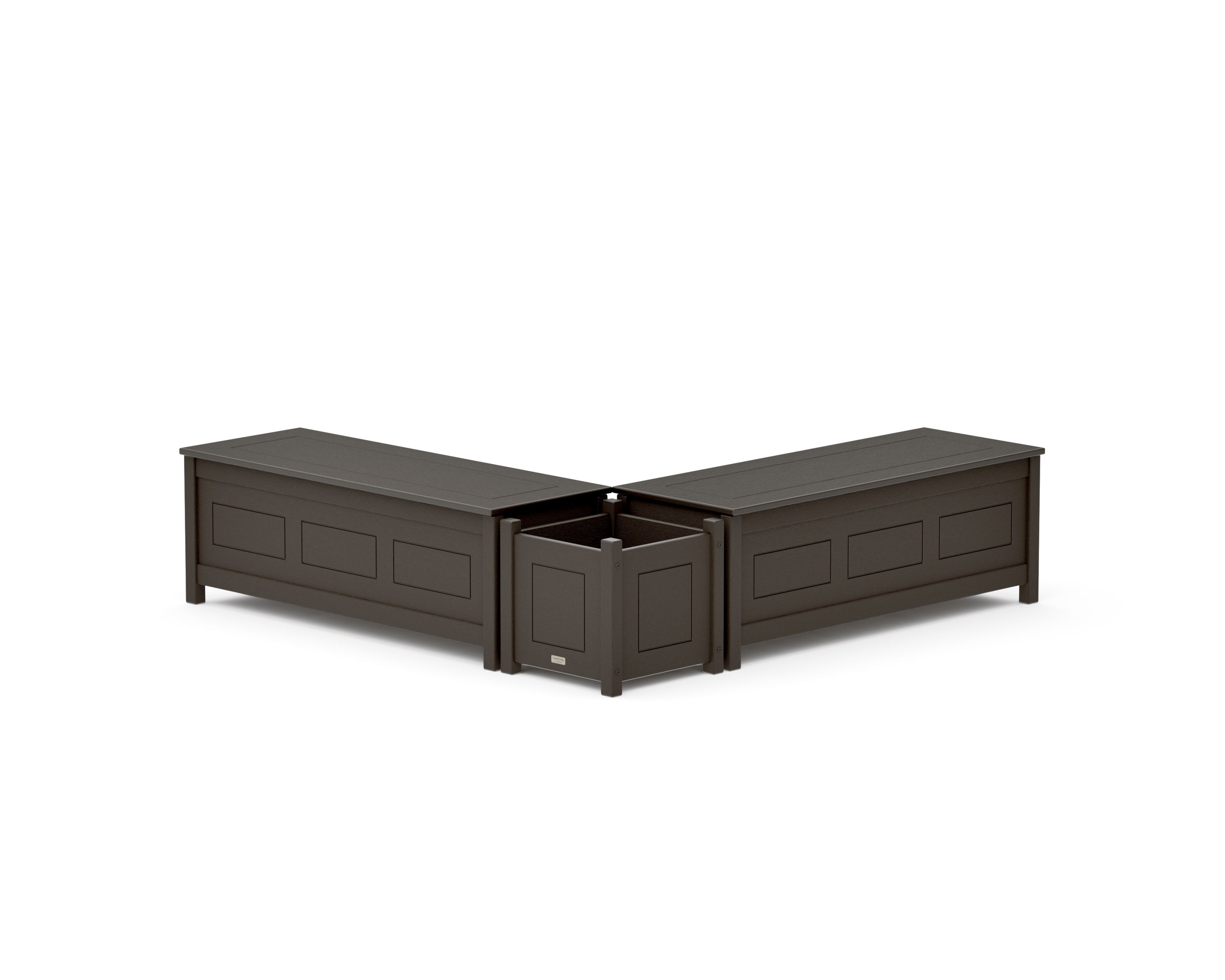 48" Country Living L- Shaped Planter Storage Bench Set in Vintage Coffee