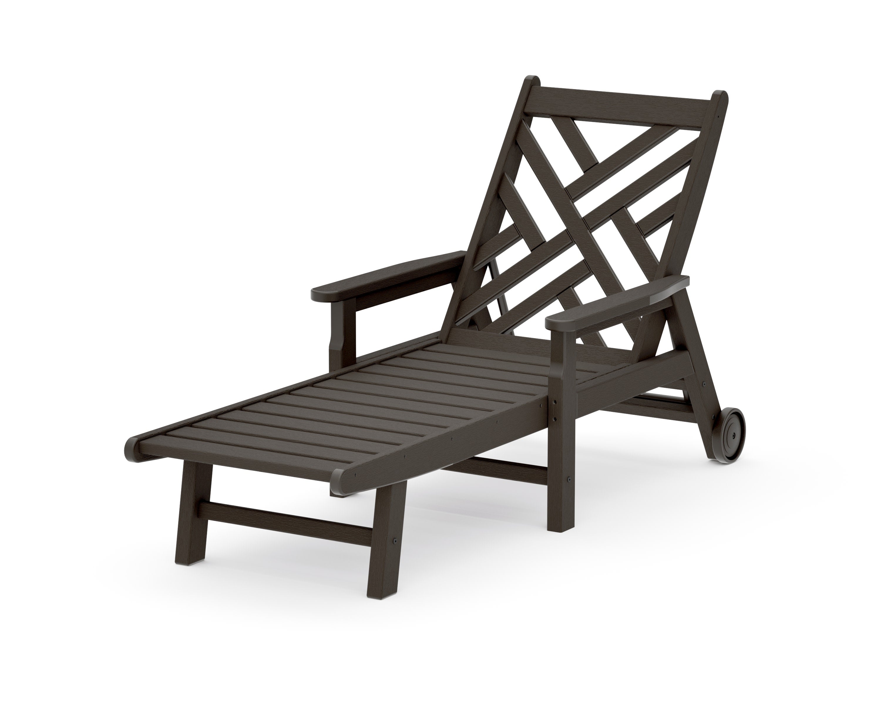Chippendale Chaise with Arms and Wheels in Vintage Coffee