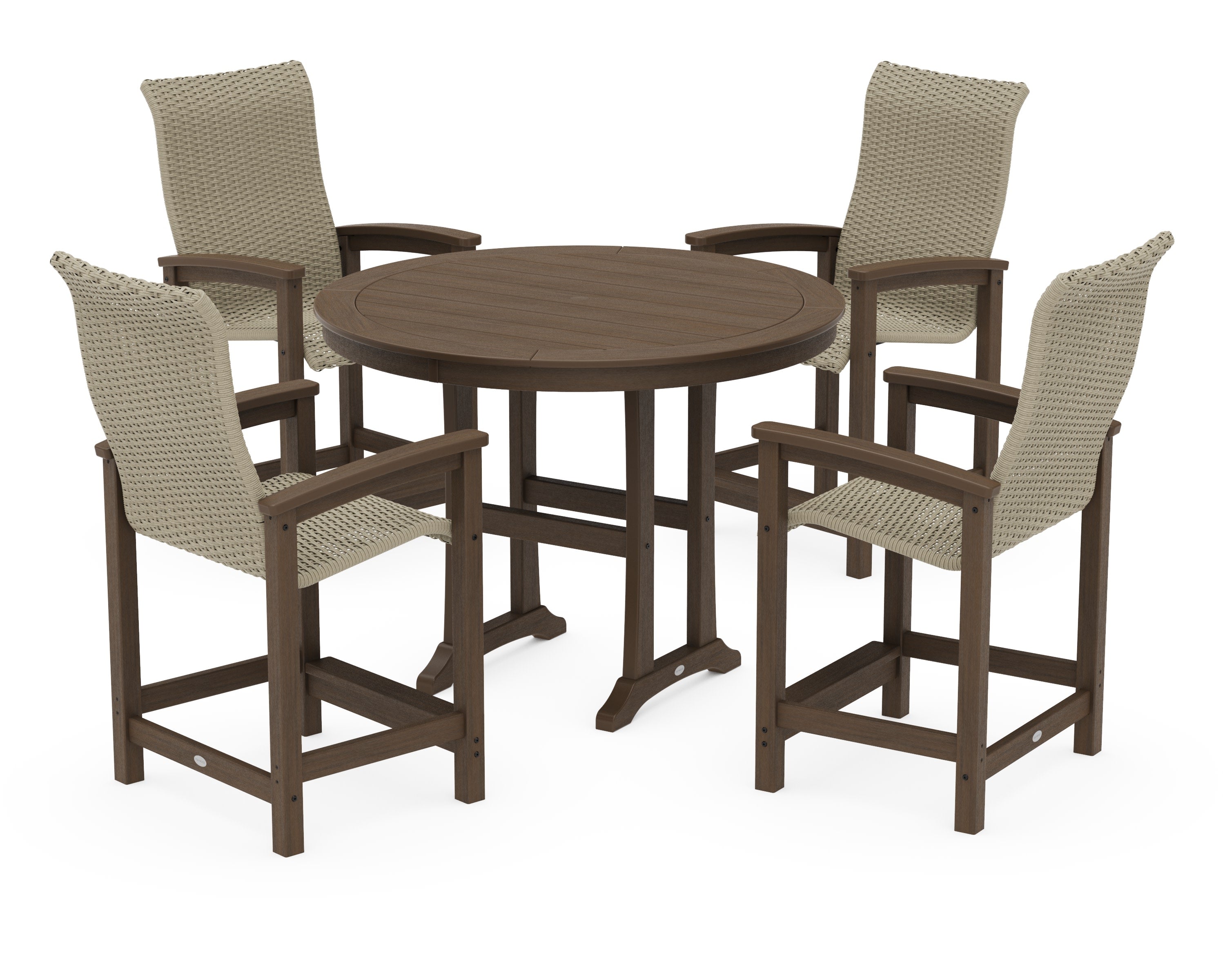 Coastal Woven High-Back 5-Piece Round Counter Set in Kona / Dune Grass
