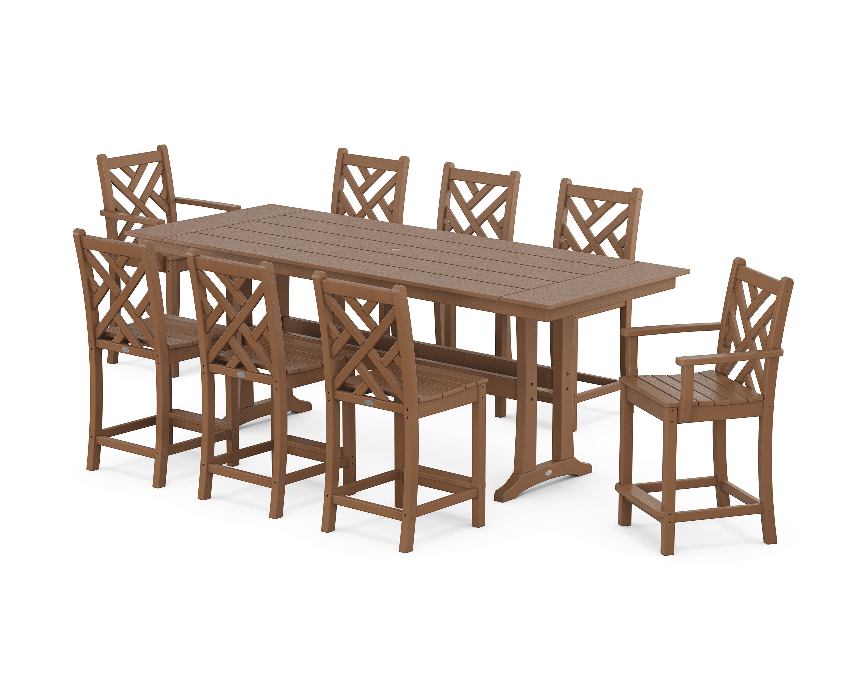 Chippendale 9-Piece Farmhouse Counter Set with Trestle Legs in Teak