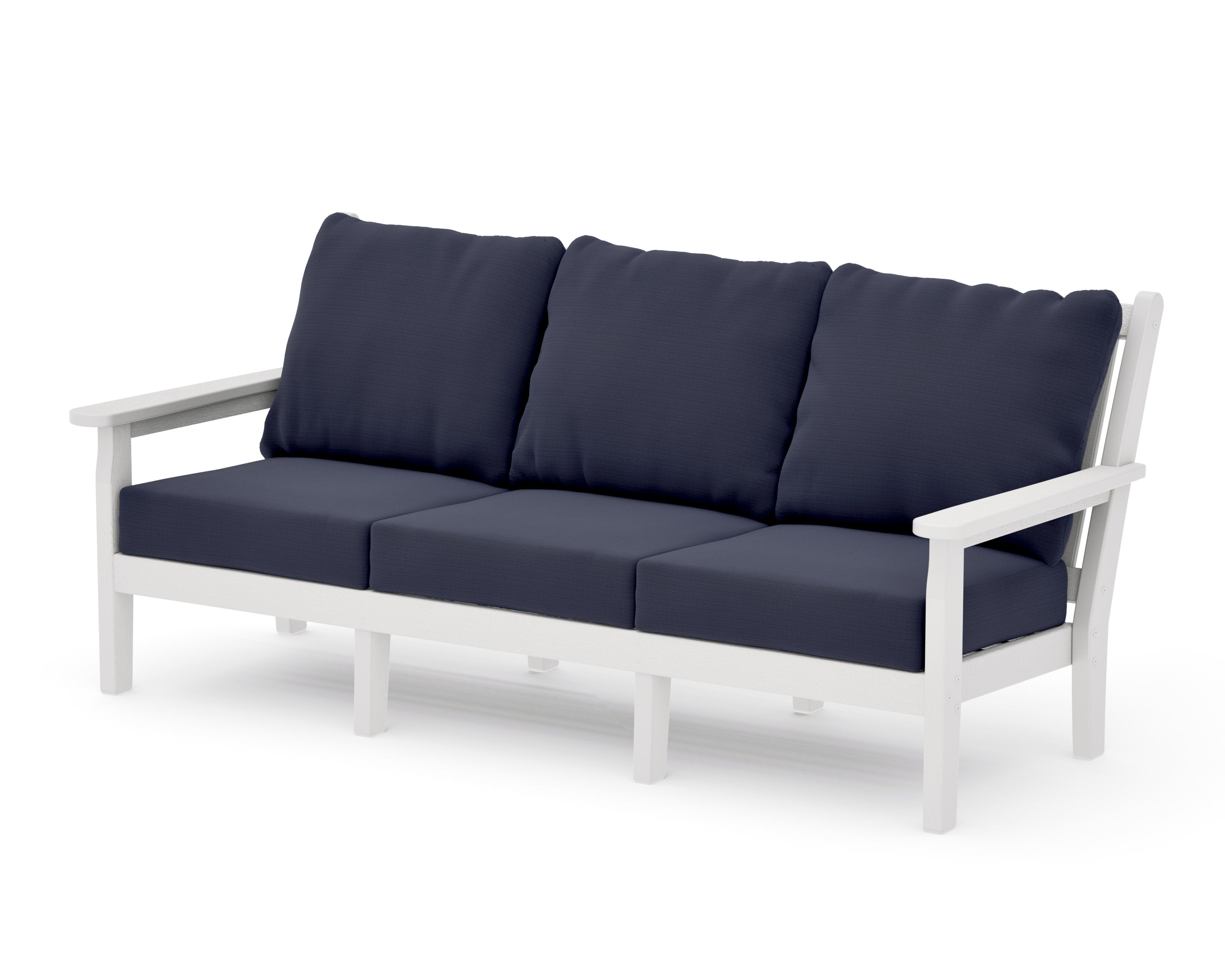 Chippendale Deep Seating Sofa in Vintage White / Navy Linen