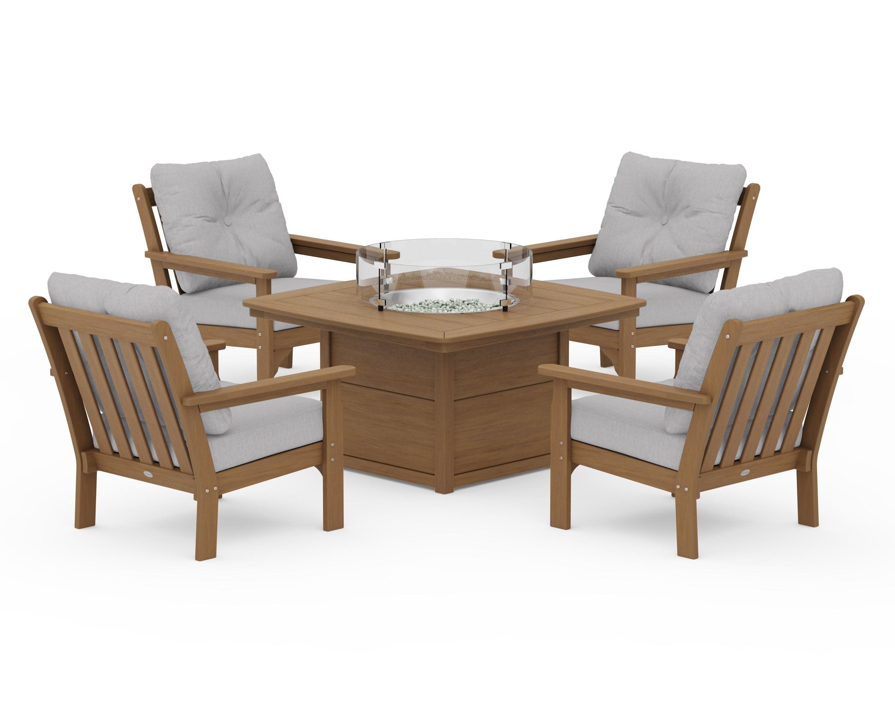 Vineyard 5-Piece Conversation Set with Fire Pit Table in Natural / Granite