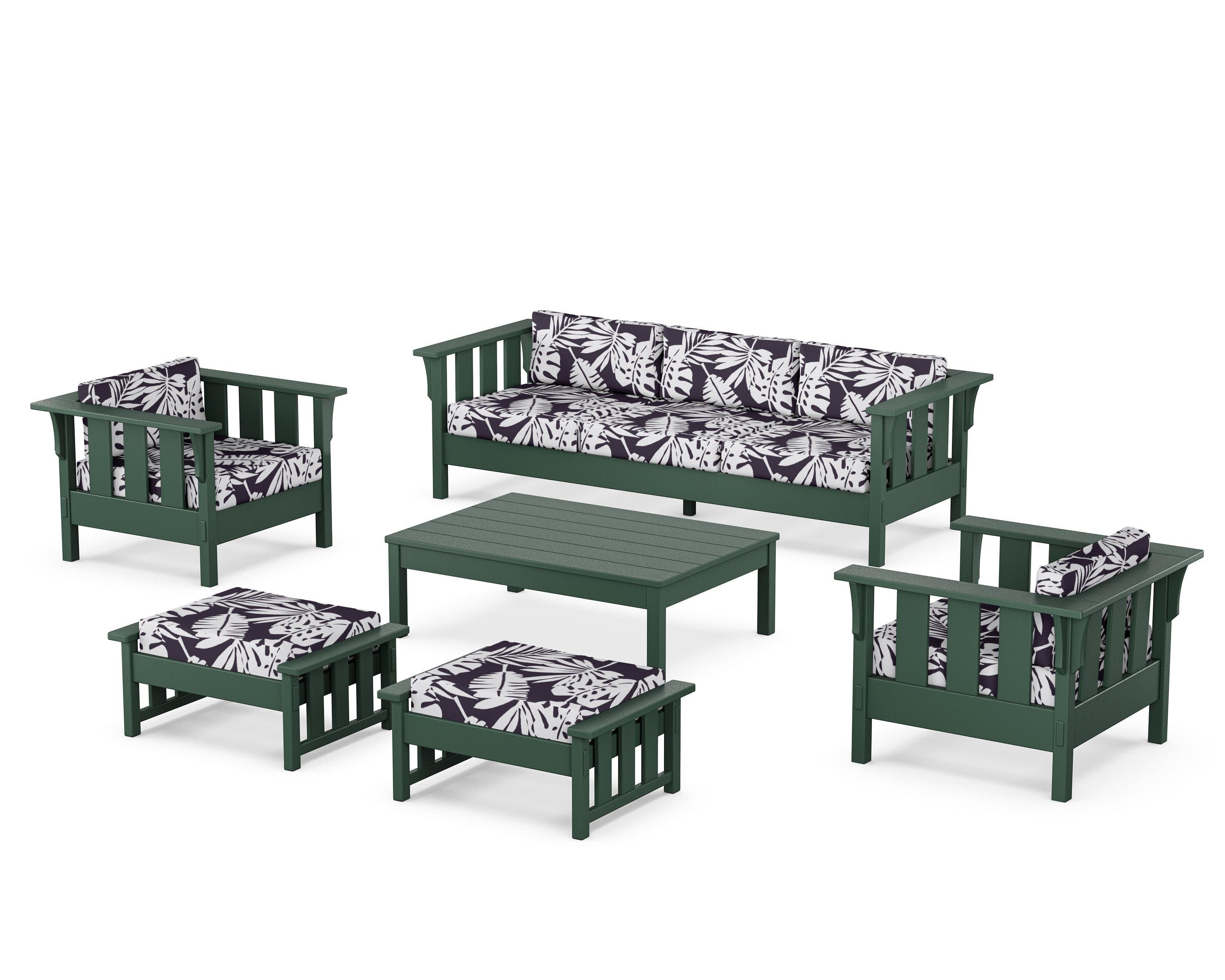 Acadia 6-Piece Lounge Sofa Set in Green / Leaf Navy