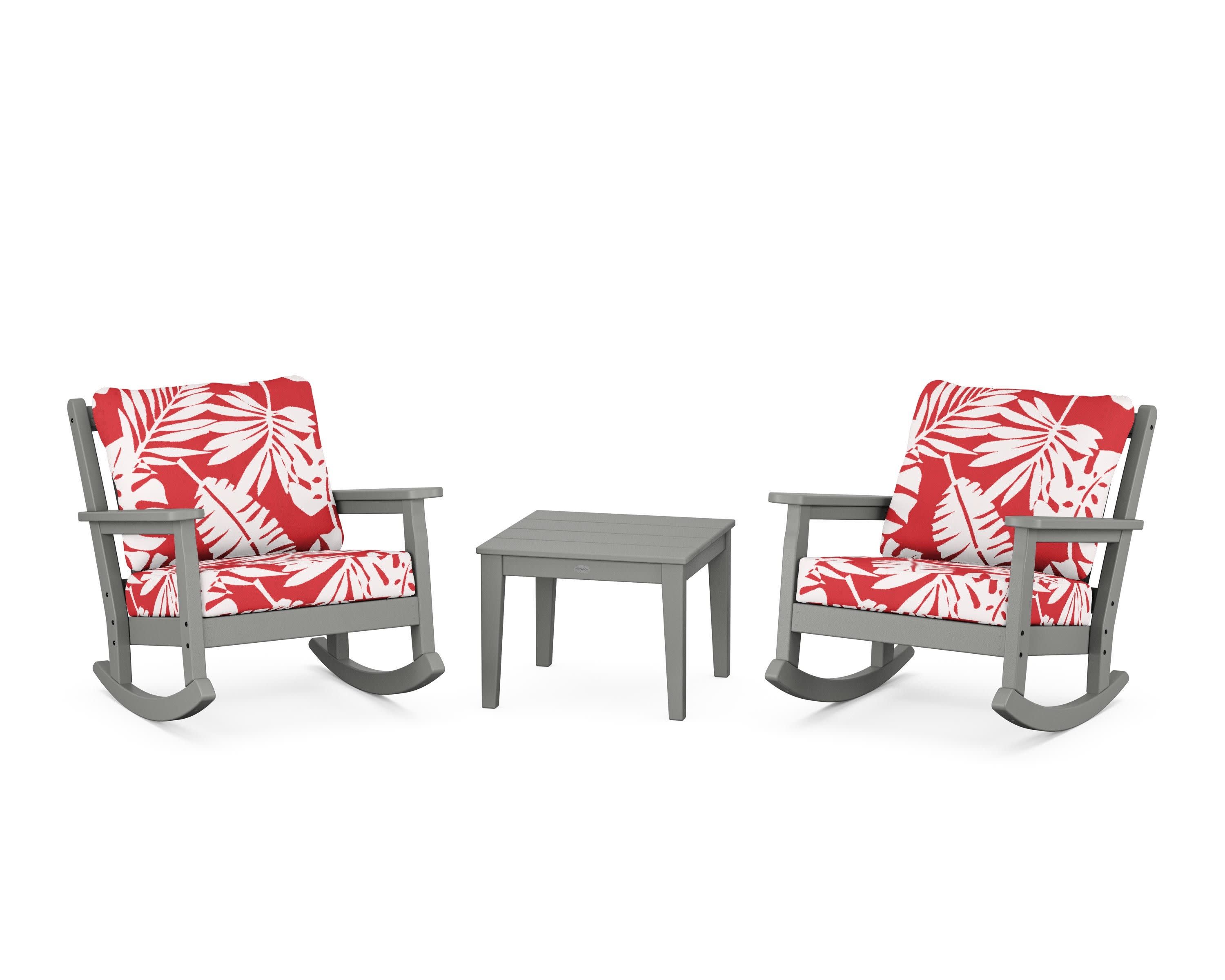 Chippendale 3-Piece Deep Seating Rocker Set in Slate Grey / Leaf Crimson