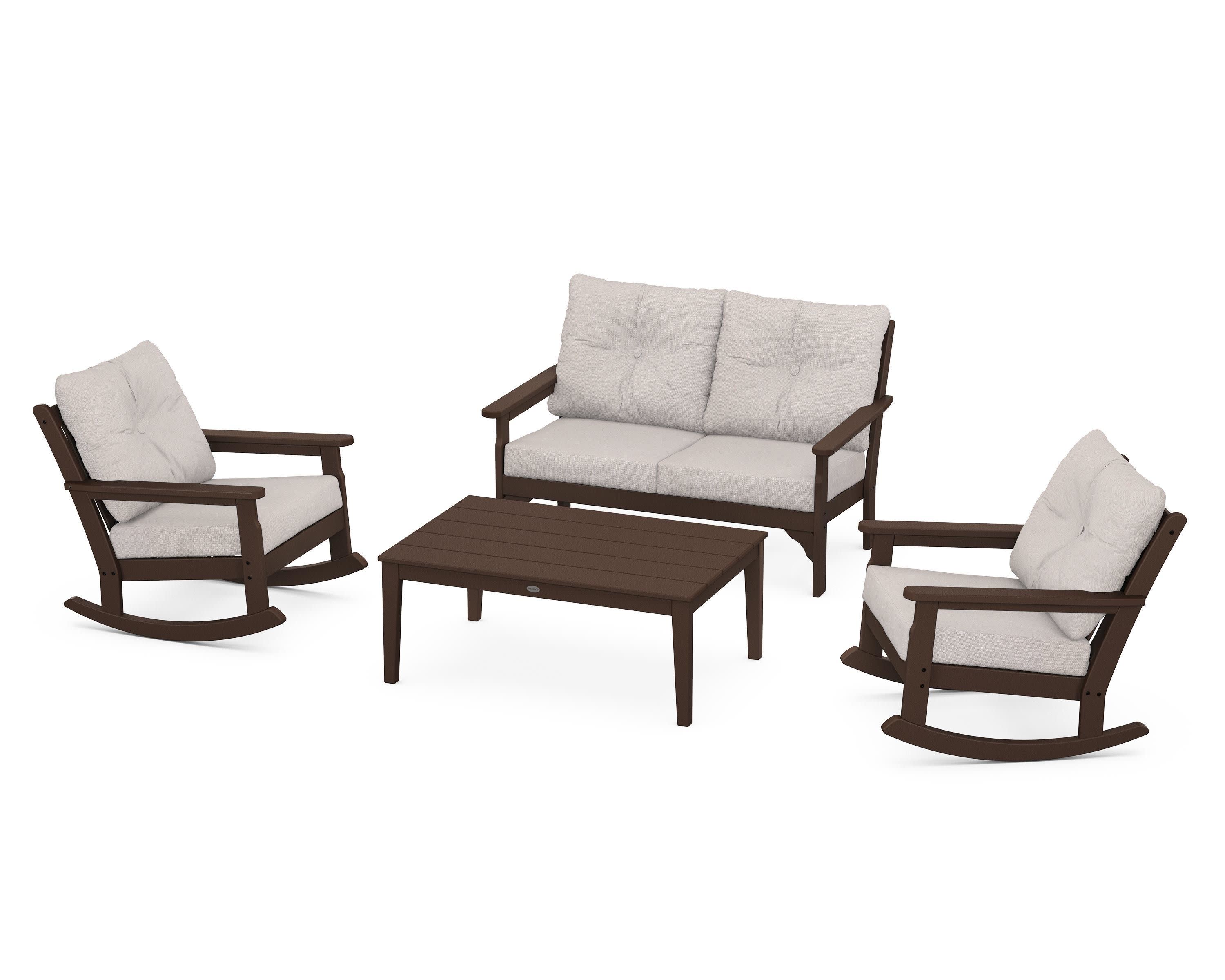 Vineyard 4-Piece Deep Seating Rocking Chair Set in Mahogany / Dune Burlap