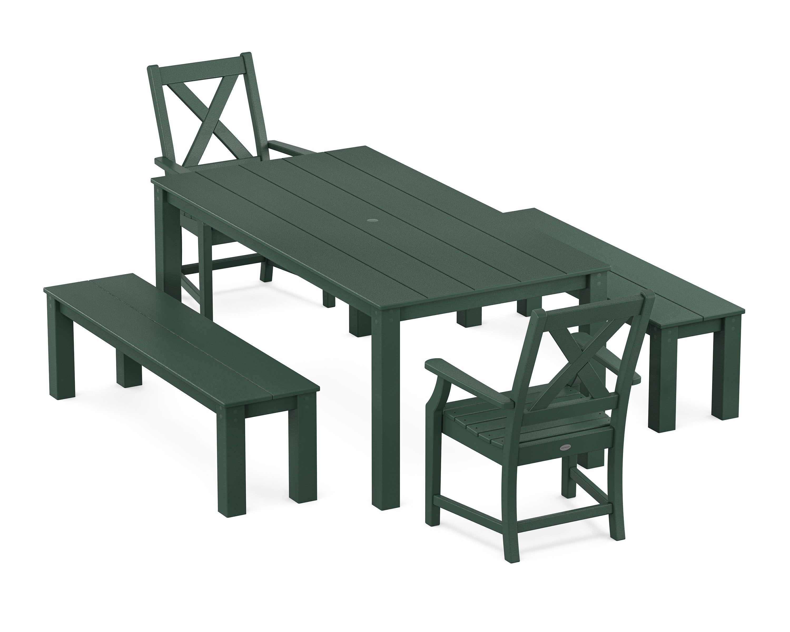 Braxton 5-Piece Parsons Dining Set with Benches in Green