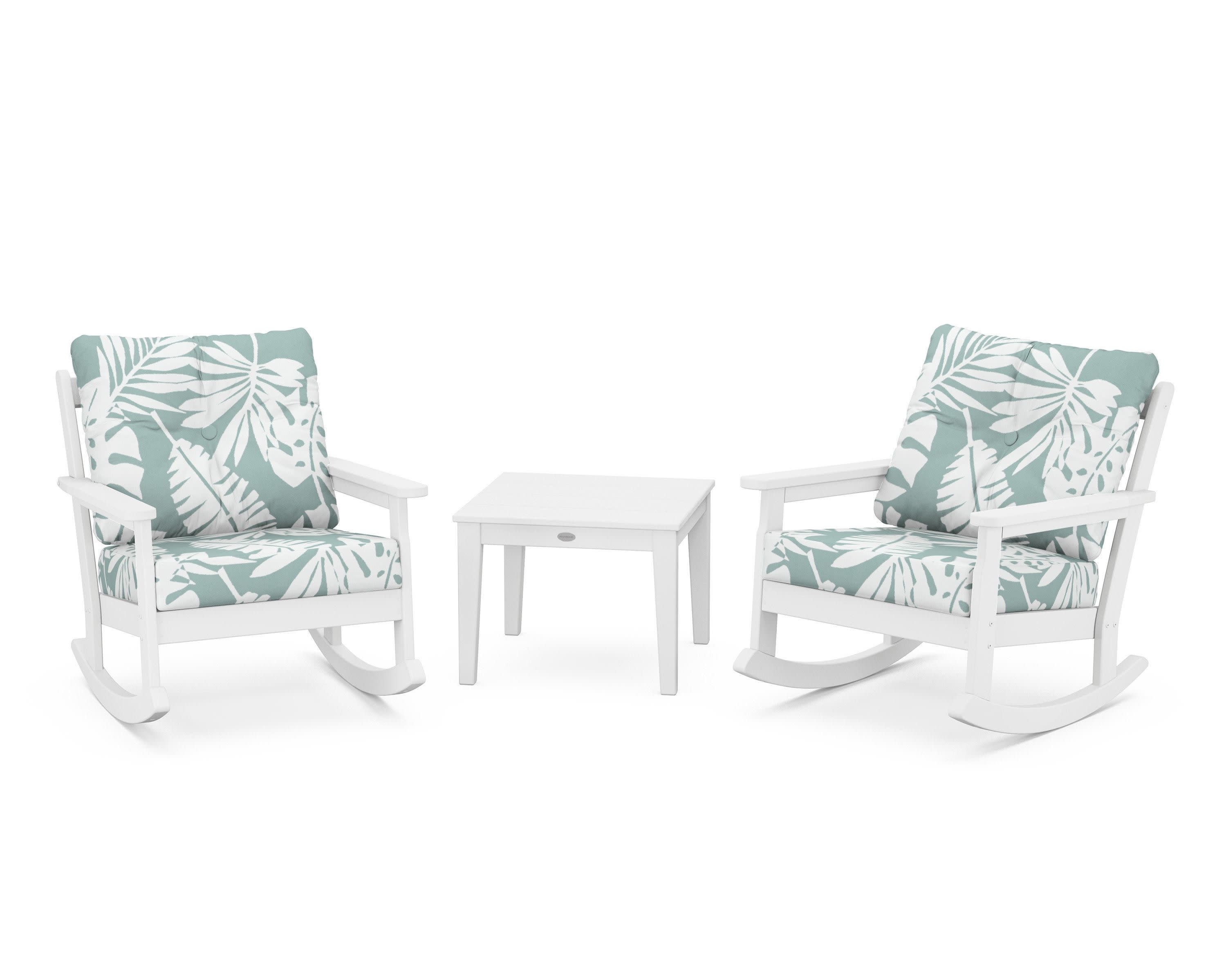 Vineyard 3-Piece Deep Seating Rocker Set in White / Leaf Glacier Spa