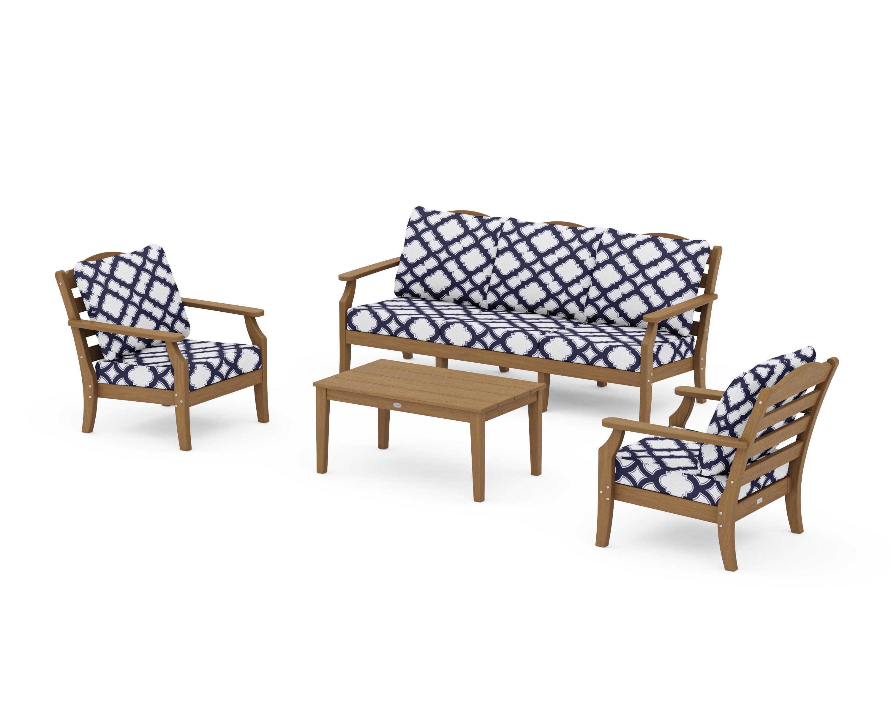 Savannah 4-Piece Deep Seating Set with Sofa in Natural / Trellis Navy