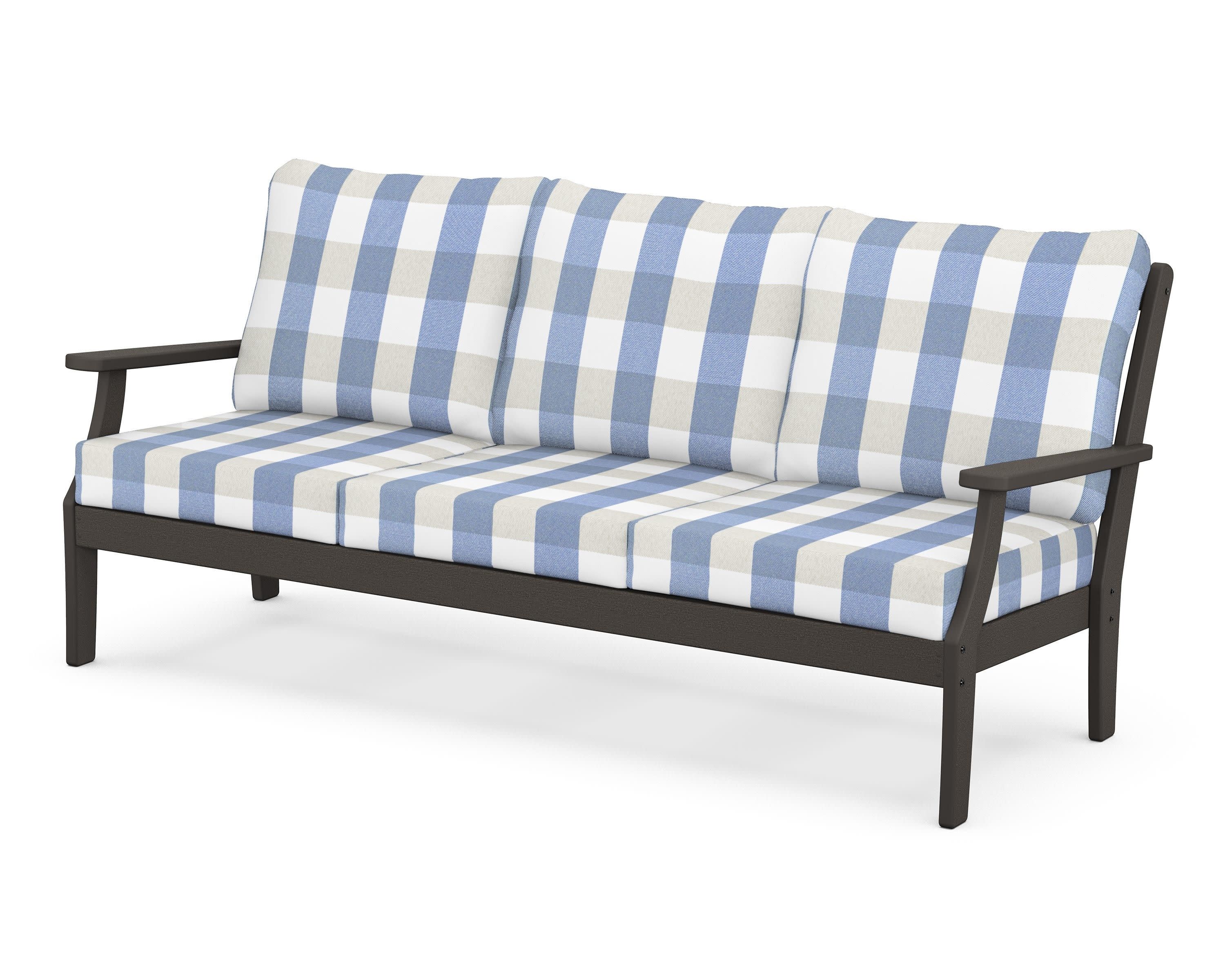 Braxton Deep Seating Sofa in Vintage Coffee / Buffalo Plaid Sky Blue
