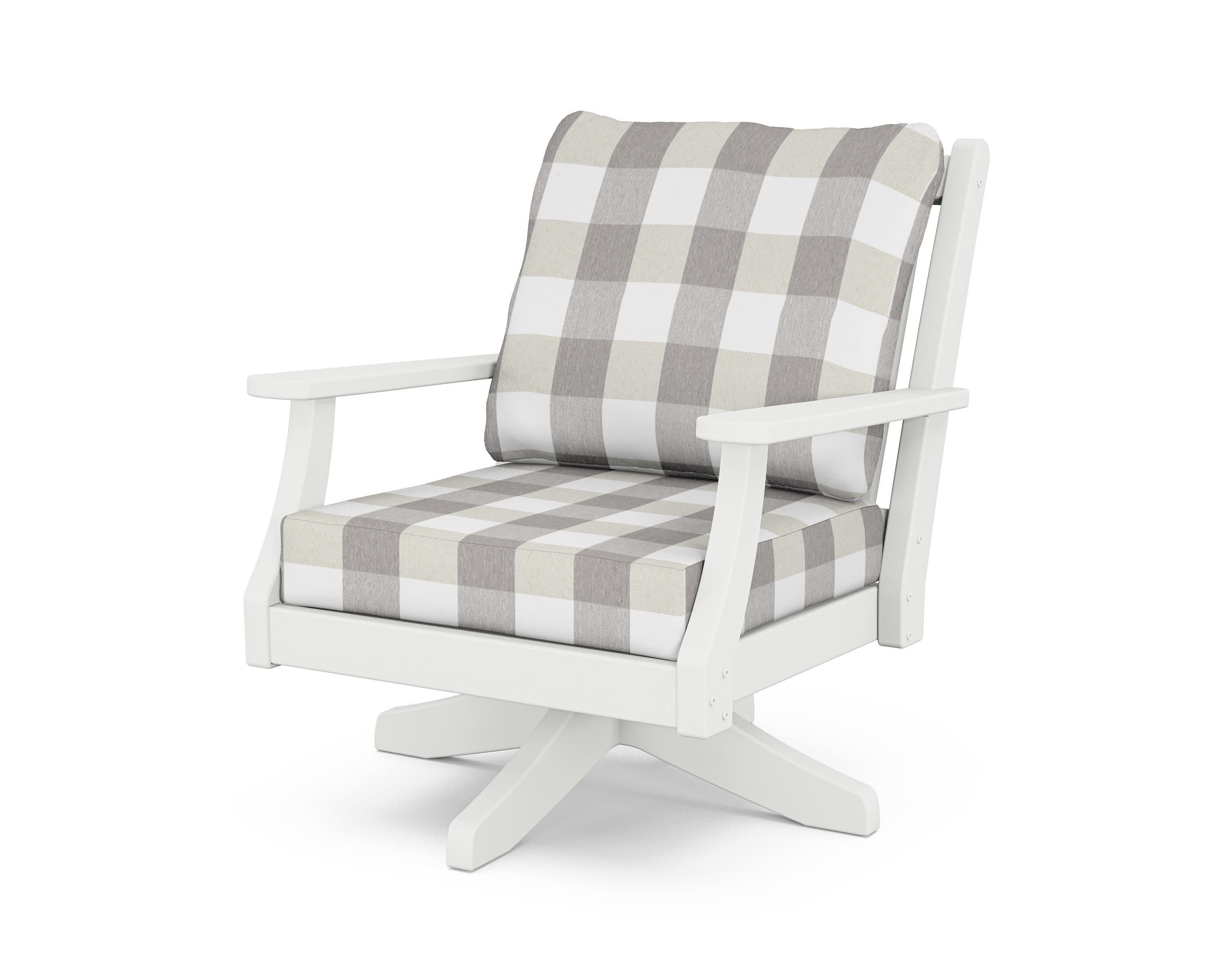 Wovendale Deep Seating Swivel Chair in White / Buffalo Plaid Grey Mist