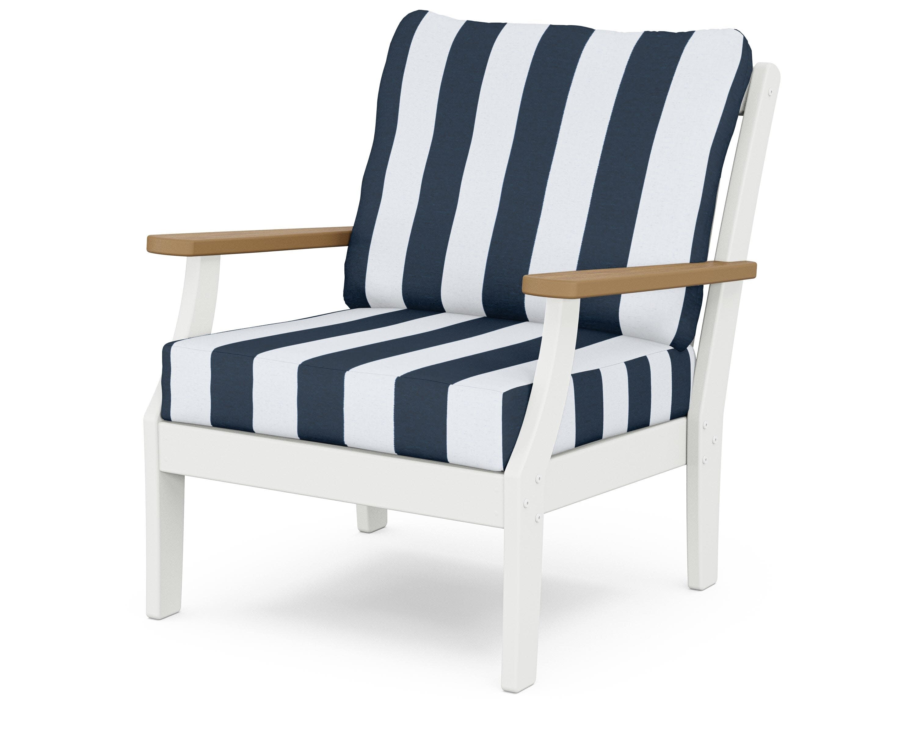 Braxton Deep Seating Chair in White / Natural / Cabana Stripe Marine Indigo