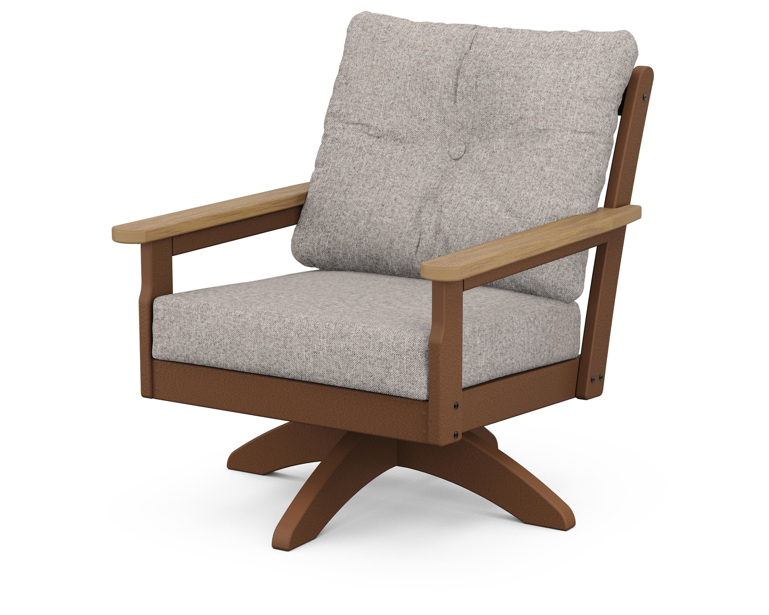 Vineyard Deep Seating Swivel Chair in Teak / Natural / Weathered Tweed