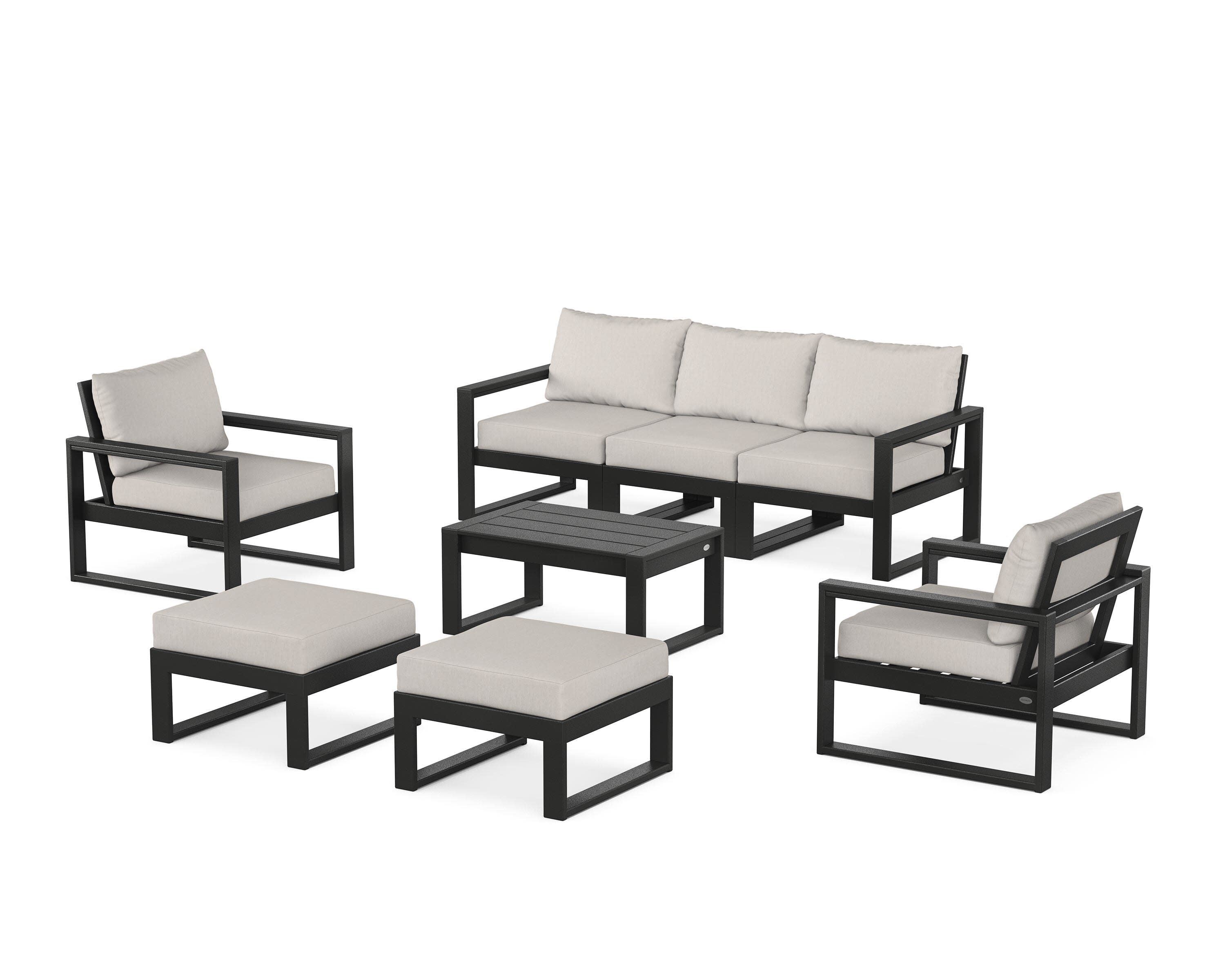 EDGE Sectional 8-Piece Lounge Sofa Set in Black / Cast Ash