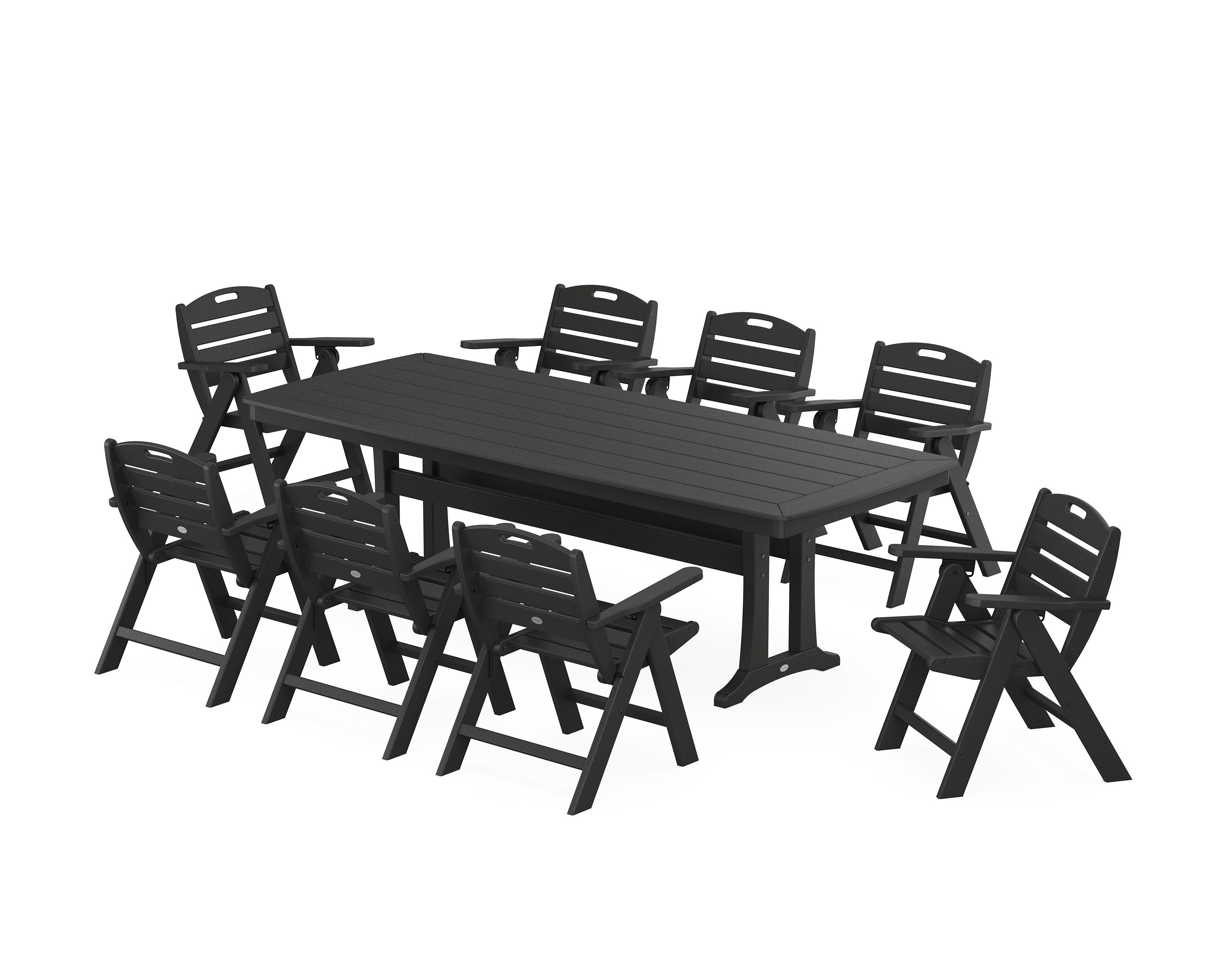 Nautical Lowback 9-Piece Dining Set with Trestle Legs in Black