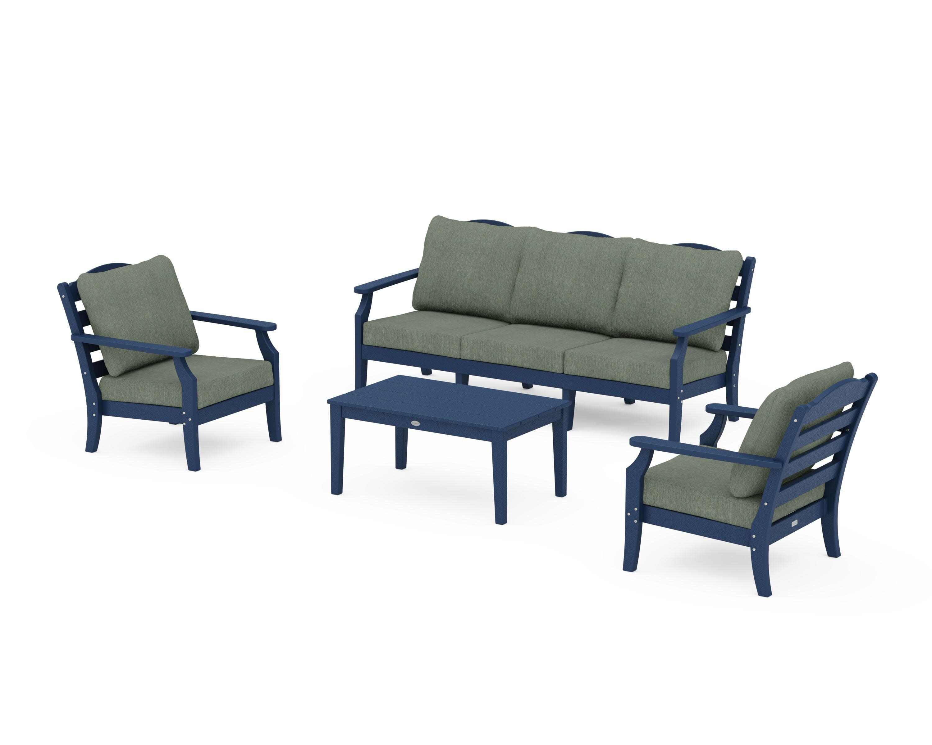 Savannah 4-Piece Deep Seating Set with Sofa in Navy / Cast Sage