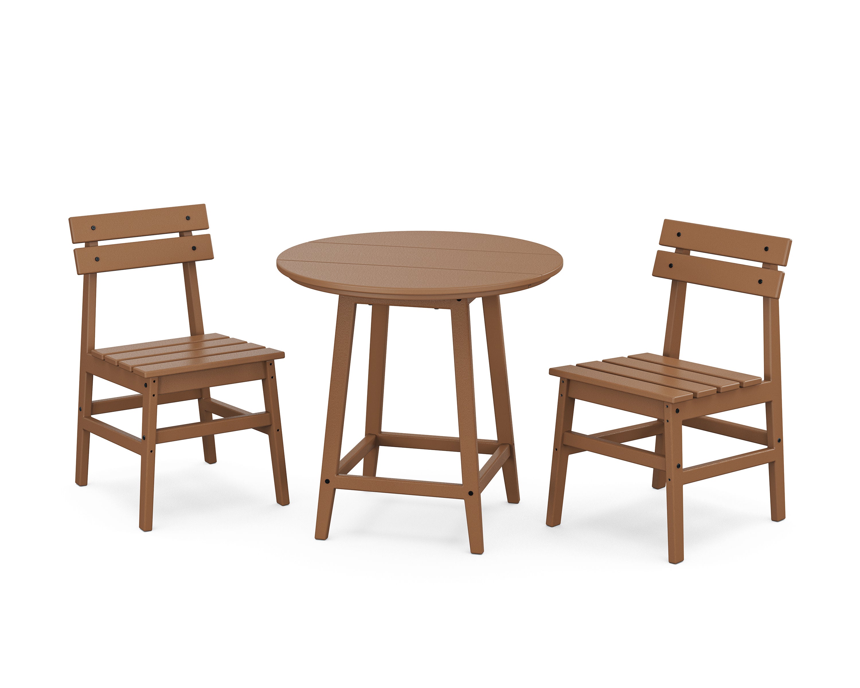 Modern Studio Plaza Chair 3-Piece Round Bistro Dining Set in Teak