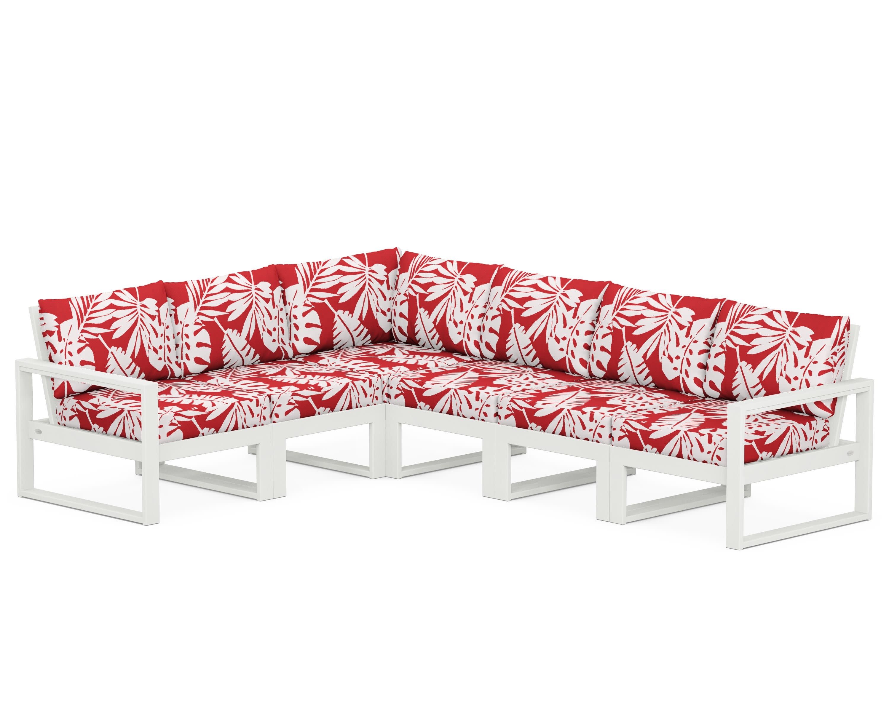 EDGE 6-Piece Modular Deep Seating Set in Vintage White / Leaf Crimson