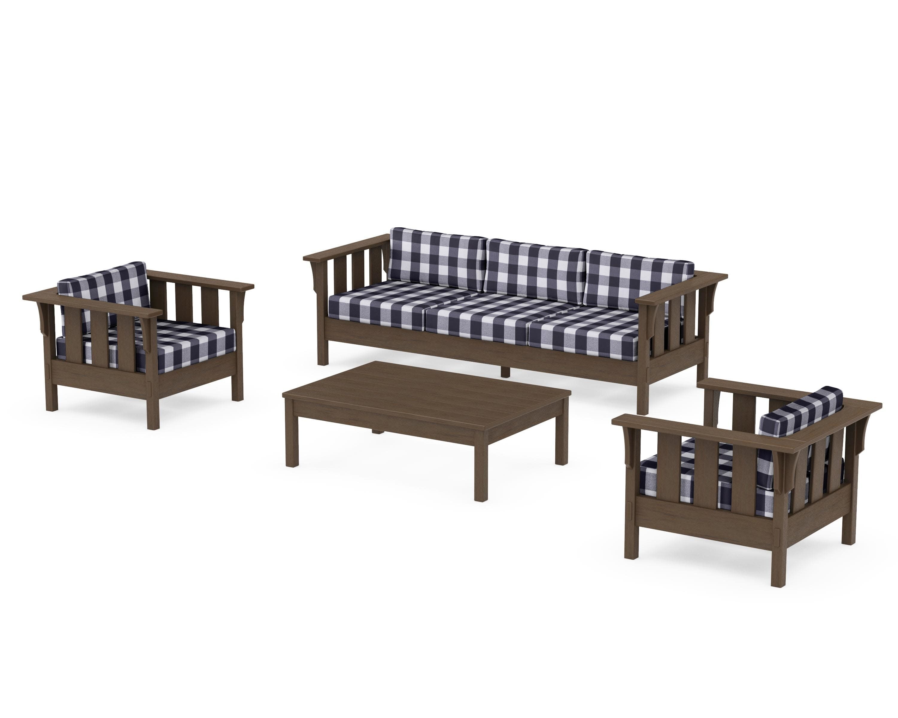 Acadia 4-Piece Deep Seating Set with Sofa in Kona / Buffalo Plaid Navy