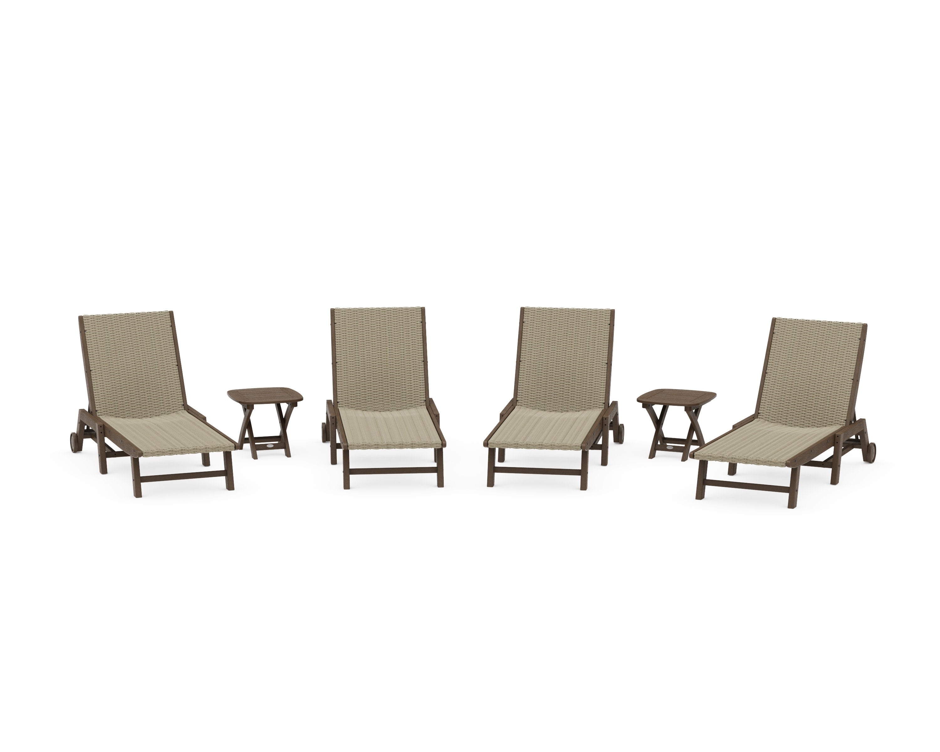 6- Piece Coastal Woven Chaise with Wheels Chaise Lounge Set in Kona / Dune Grass
